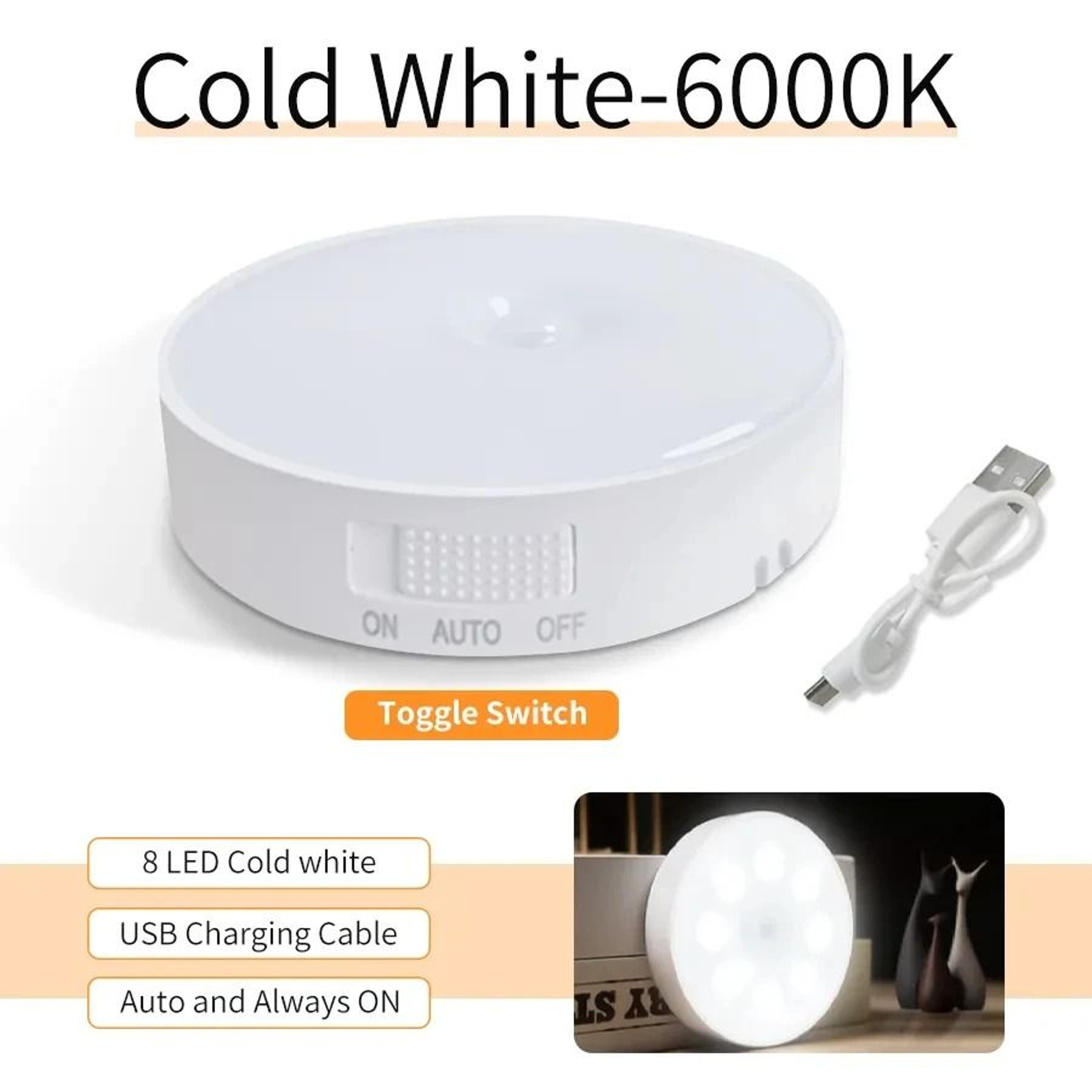 LED Motion Sensor Night Light USB Rechargeable Bedside Lamp 9