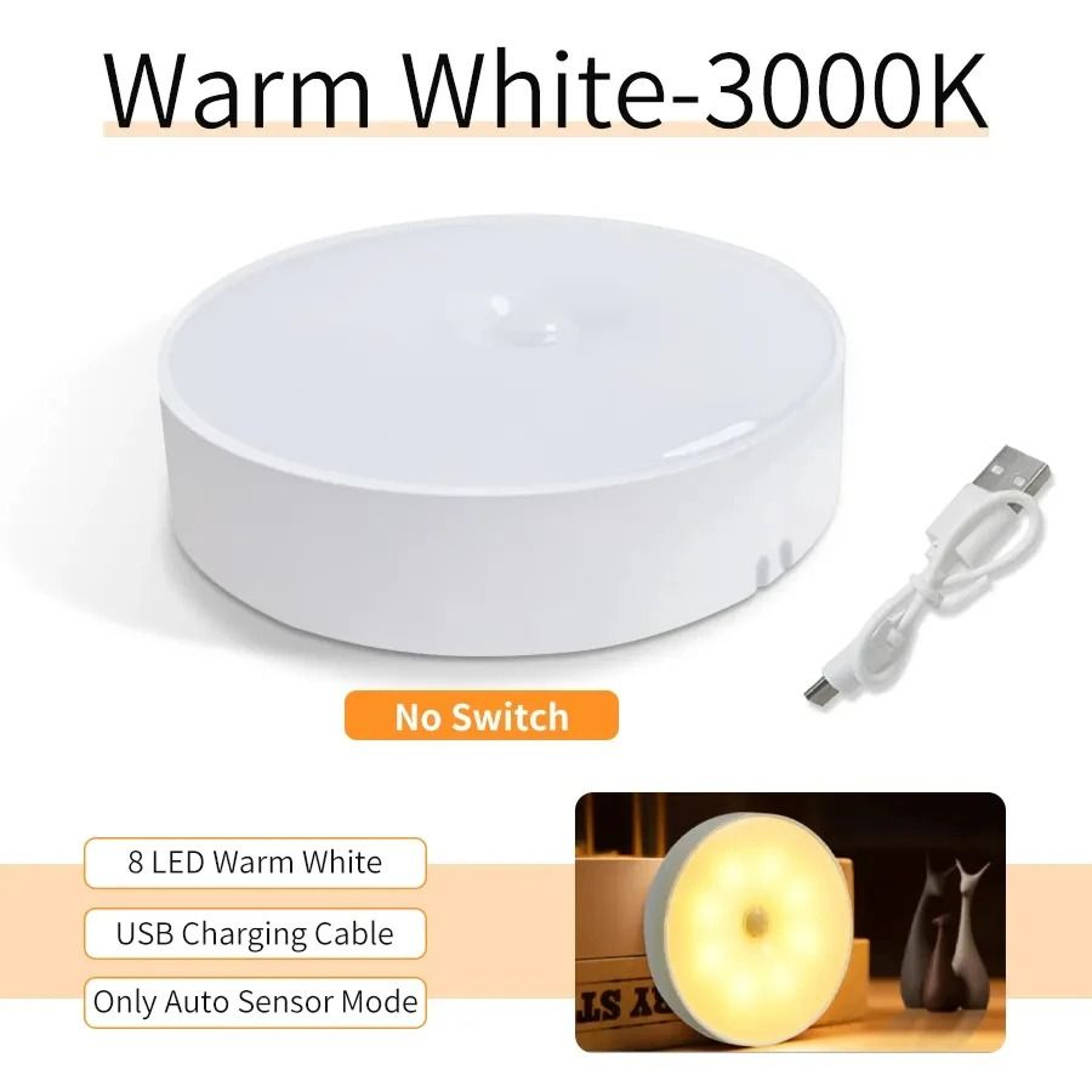 LED Motion Sensor Night Light USB Rechargeable Bedside Lamp 7