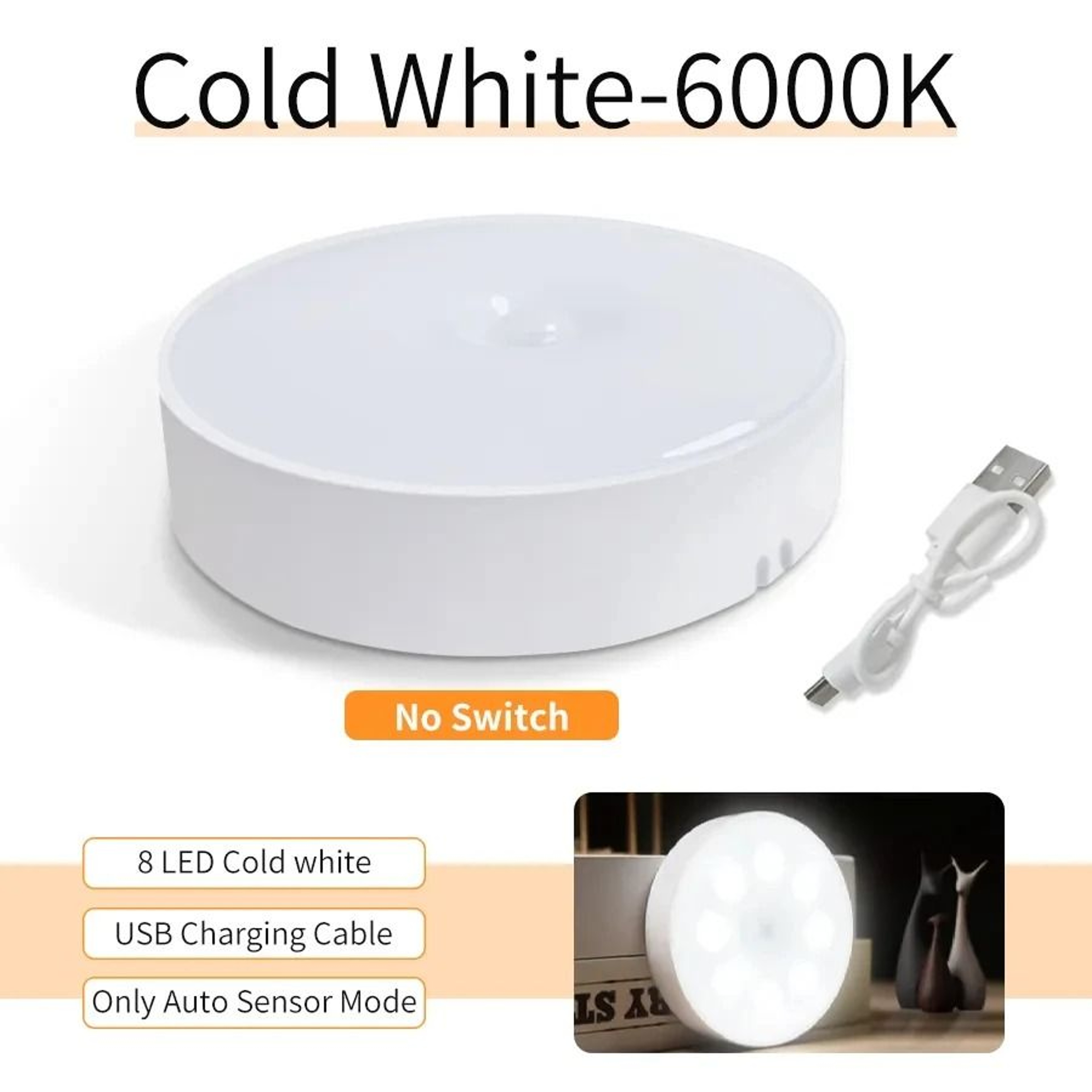 LED Motion Sensor Night Light USB Rechargeable Bedside Lamp 8