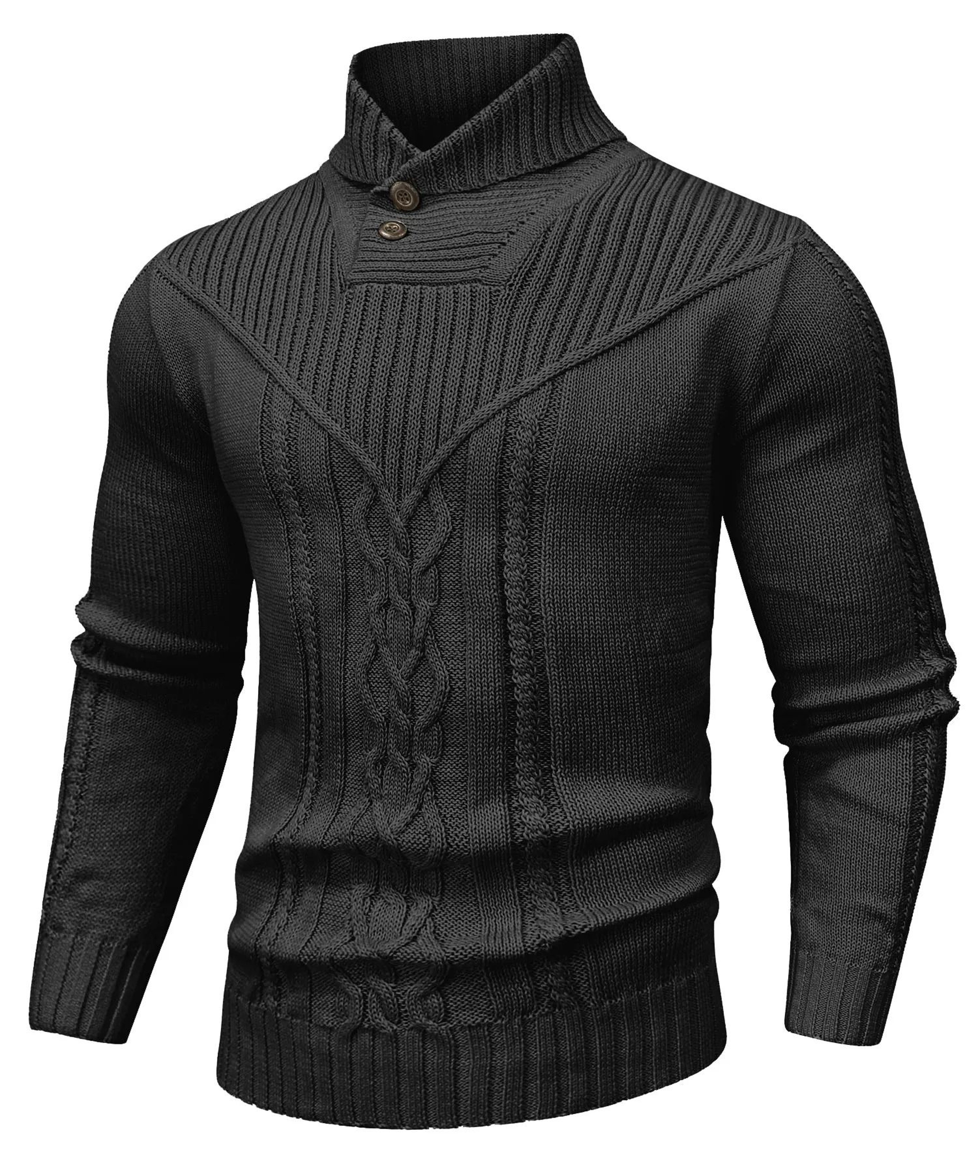 Men Shawl Collar Cable Knit Pullover Sweater Fleece Woolen Solid Color 6