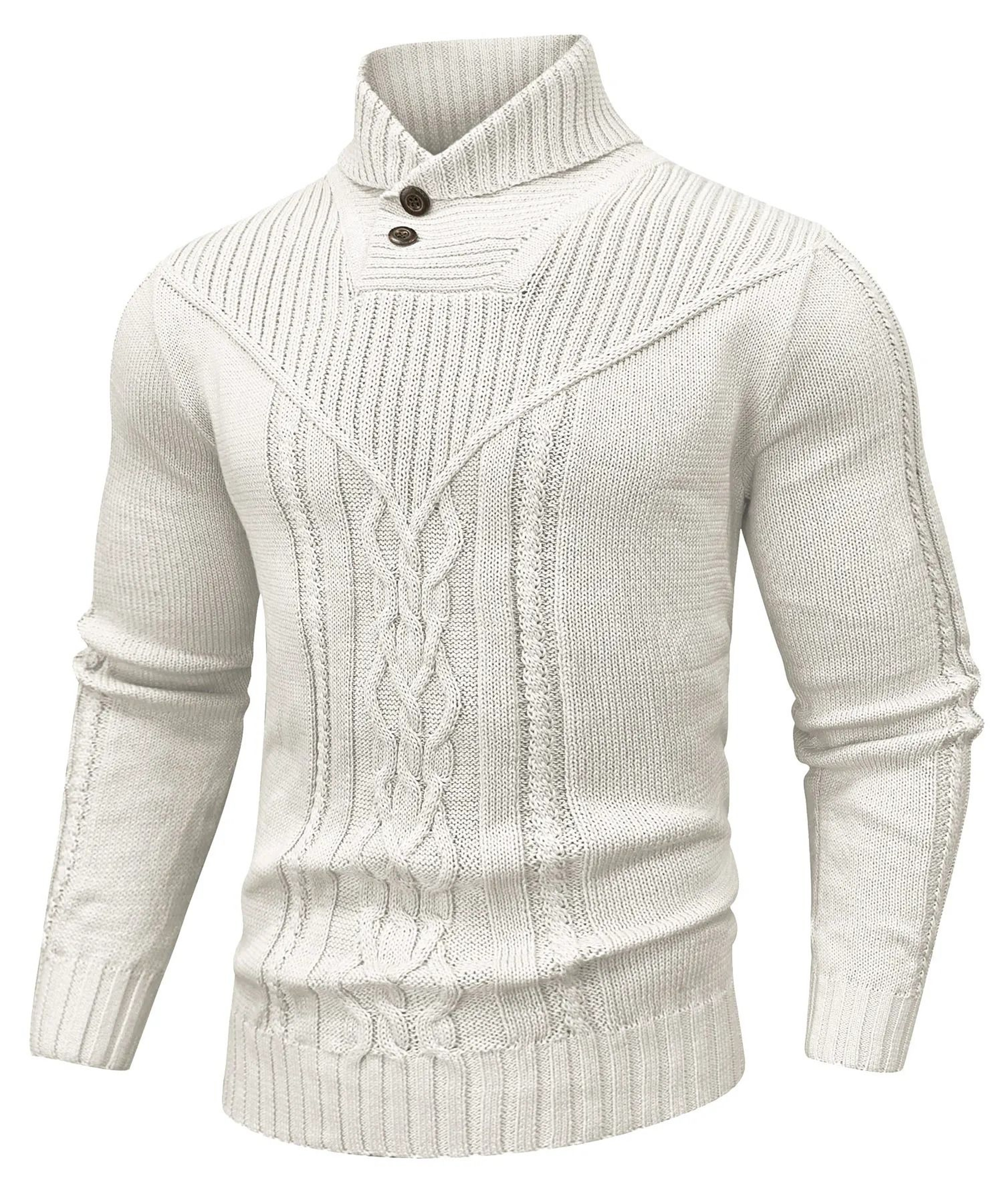 Men Shawl Collar Cable Knit Pullover Sweater Fleece Woolen Solid Color 7