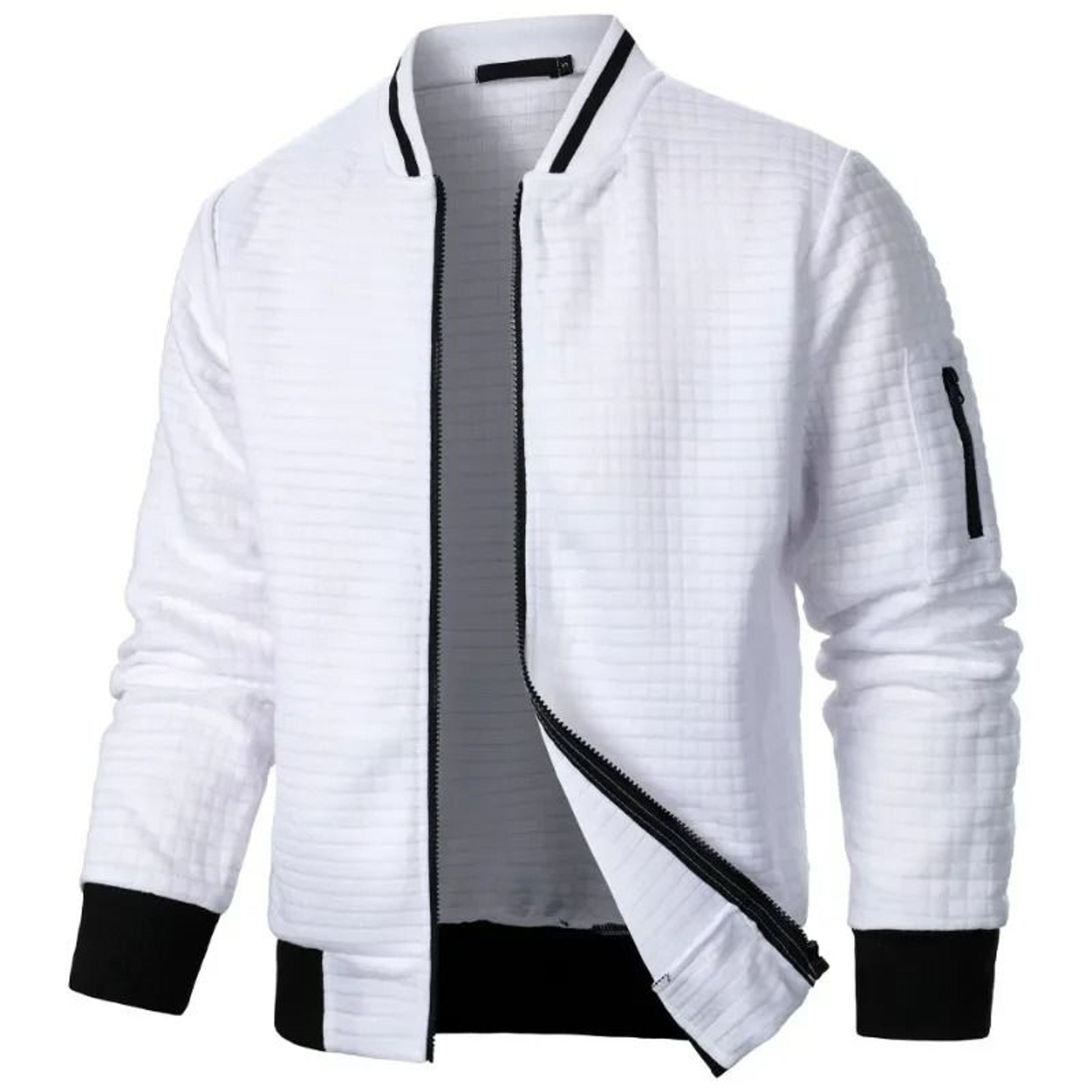 Men Long Sleeve Zipper Jacket Stand Collar Solid Color Baseball Sweatshirt 0