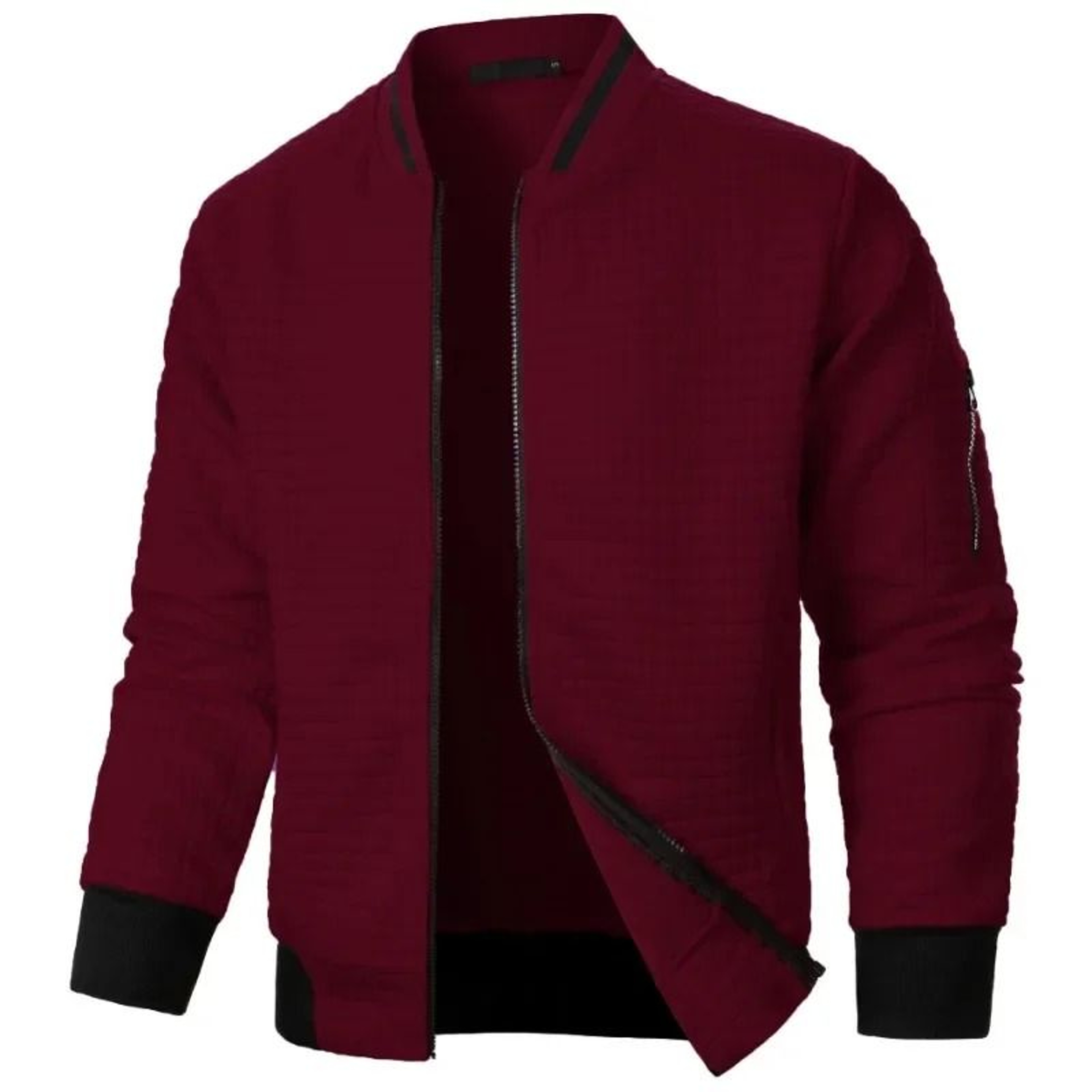 Men Long Sleeve Zipper Jacket Stand Collar Solid Color Baseball Sweatshirt 8