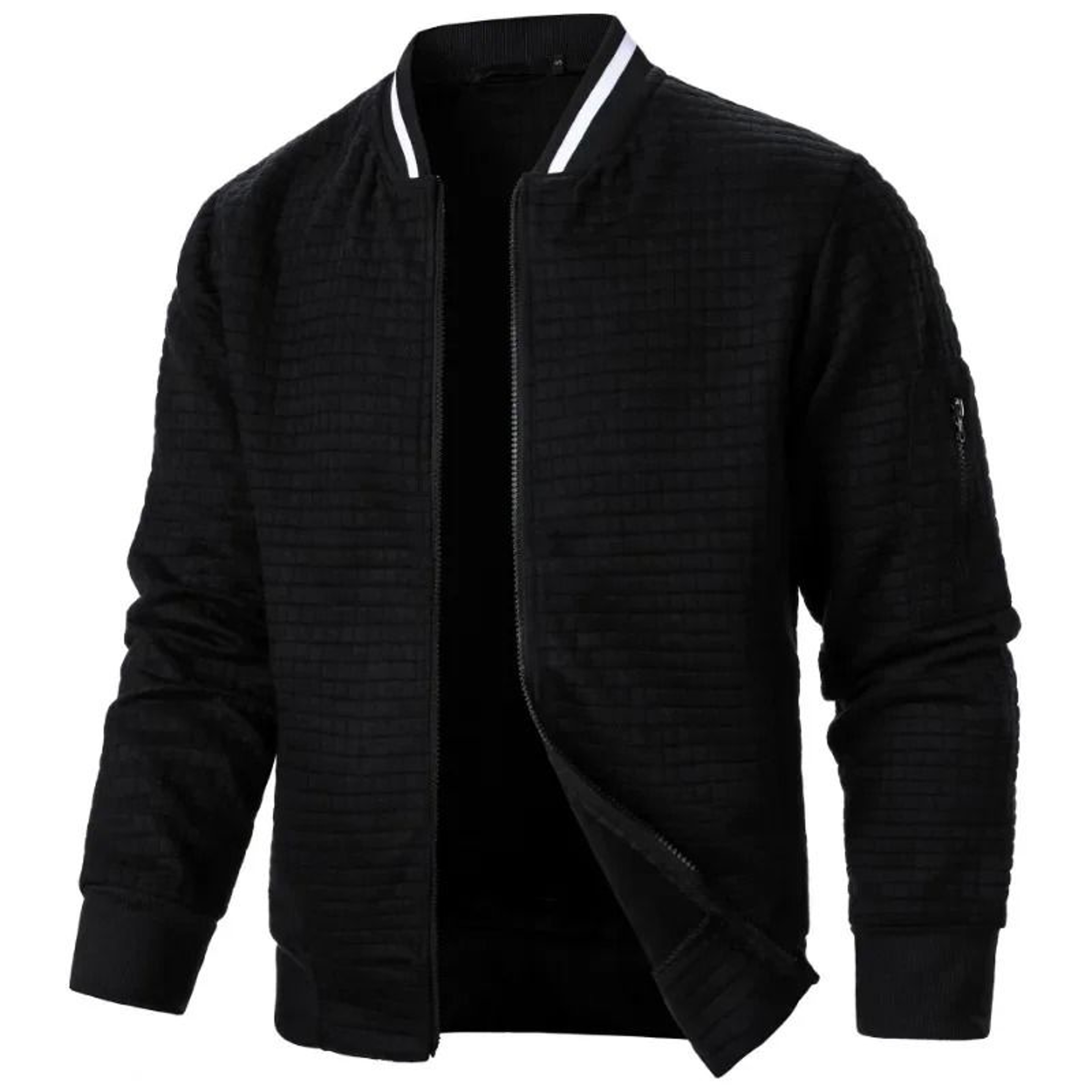 Men Long Sleeve Zipper Jacket Stand Collar Solid Color Baseball Sweatshirt 3