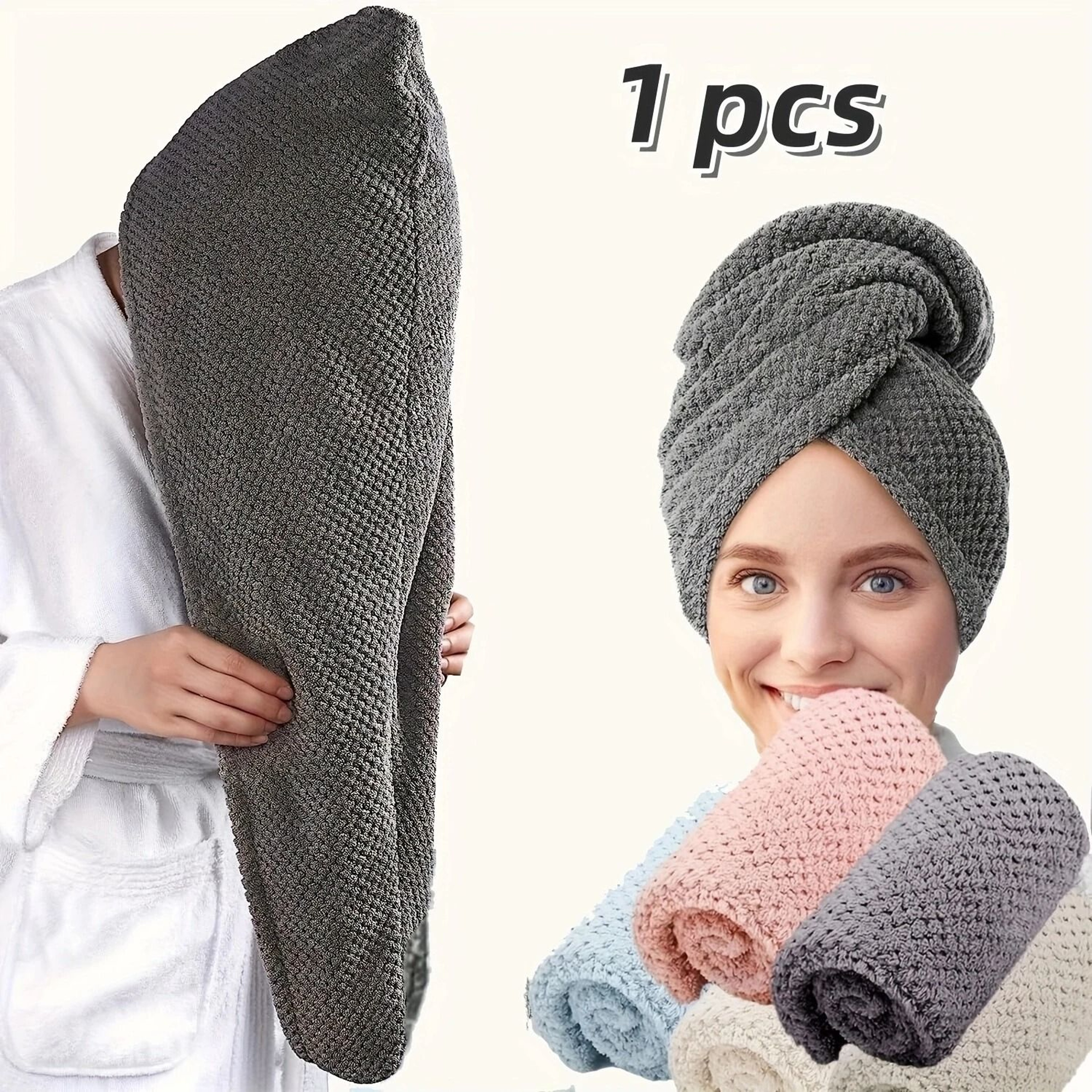 Solid Color Hair Towel Textured Dry Hair Cap Wrap 98 X 255 In Absorbent For Women 0