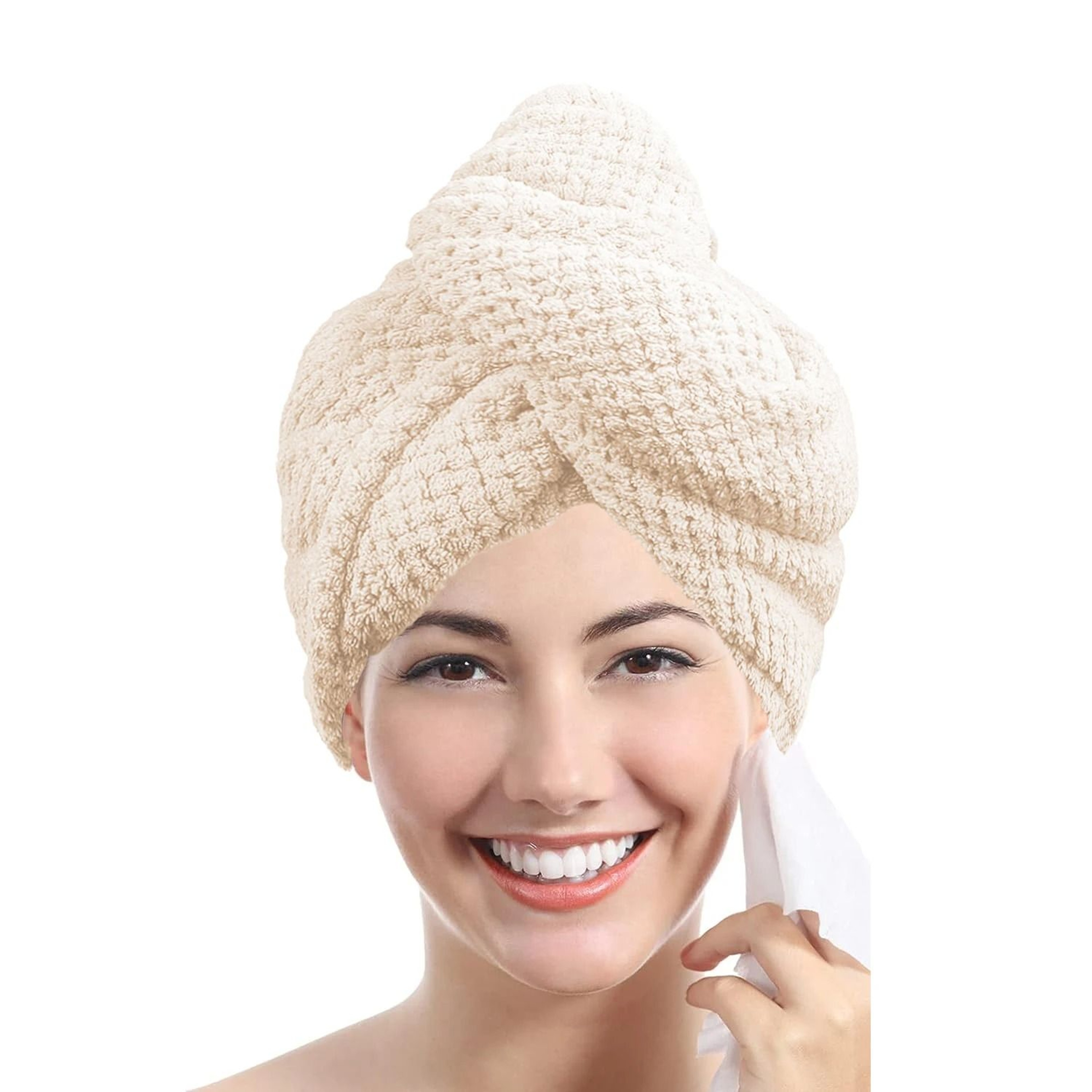 Solid Color Hair Towel Textured Dry Hair Cap Wrap 98 X 255 In Absorbent For Women 7