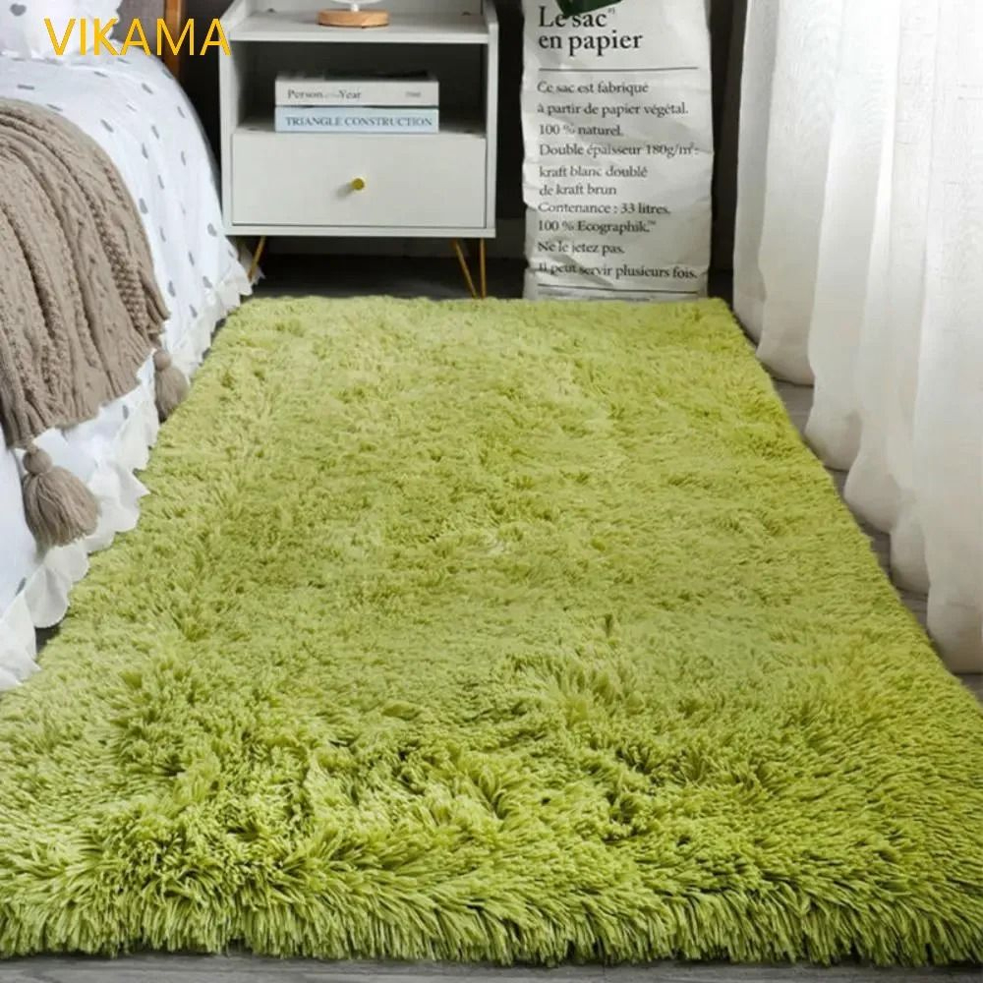 VIKAMA Silk Wool Solid Colour Rug Luxury Soft Non Slip Washable Mat For Living Room Bedroom 5