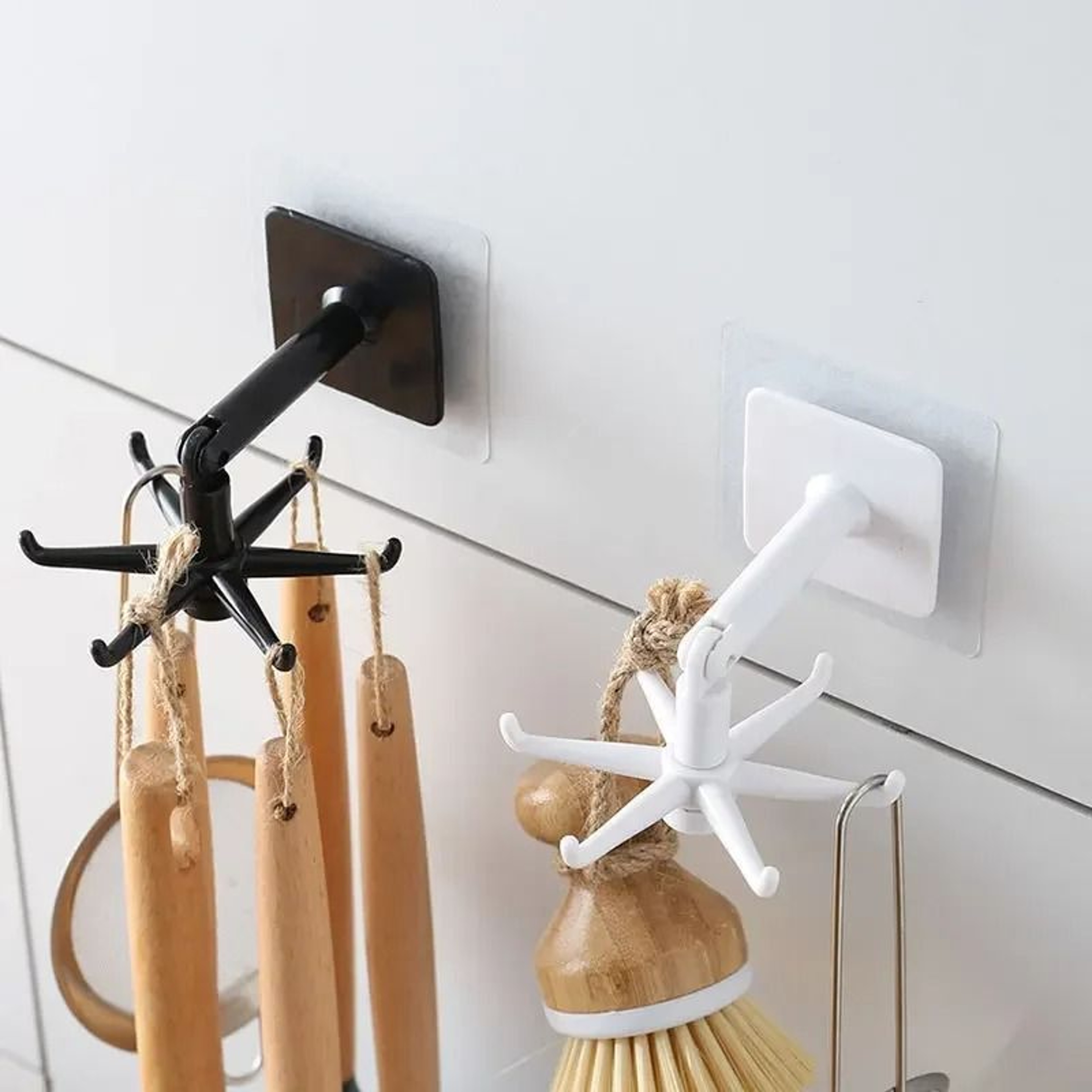 Kitchen Organizer Swivel Hooks Hole Free Multifunctional Rotatable Hooks 1