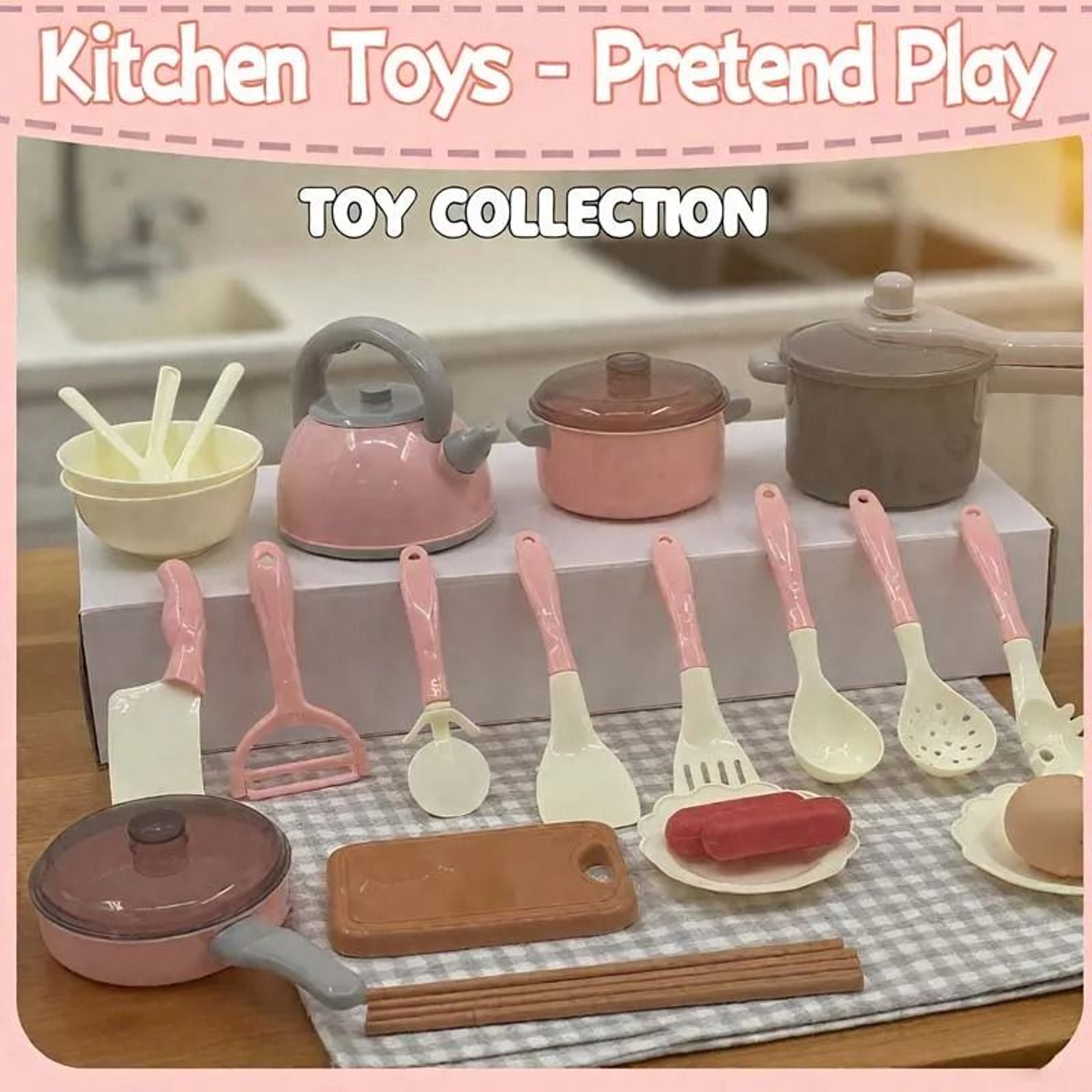 Kids Kitchen Toy Set 28 PCS Play Kitchen Accessories Cooking Pretend Food Hot Play Pots 0