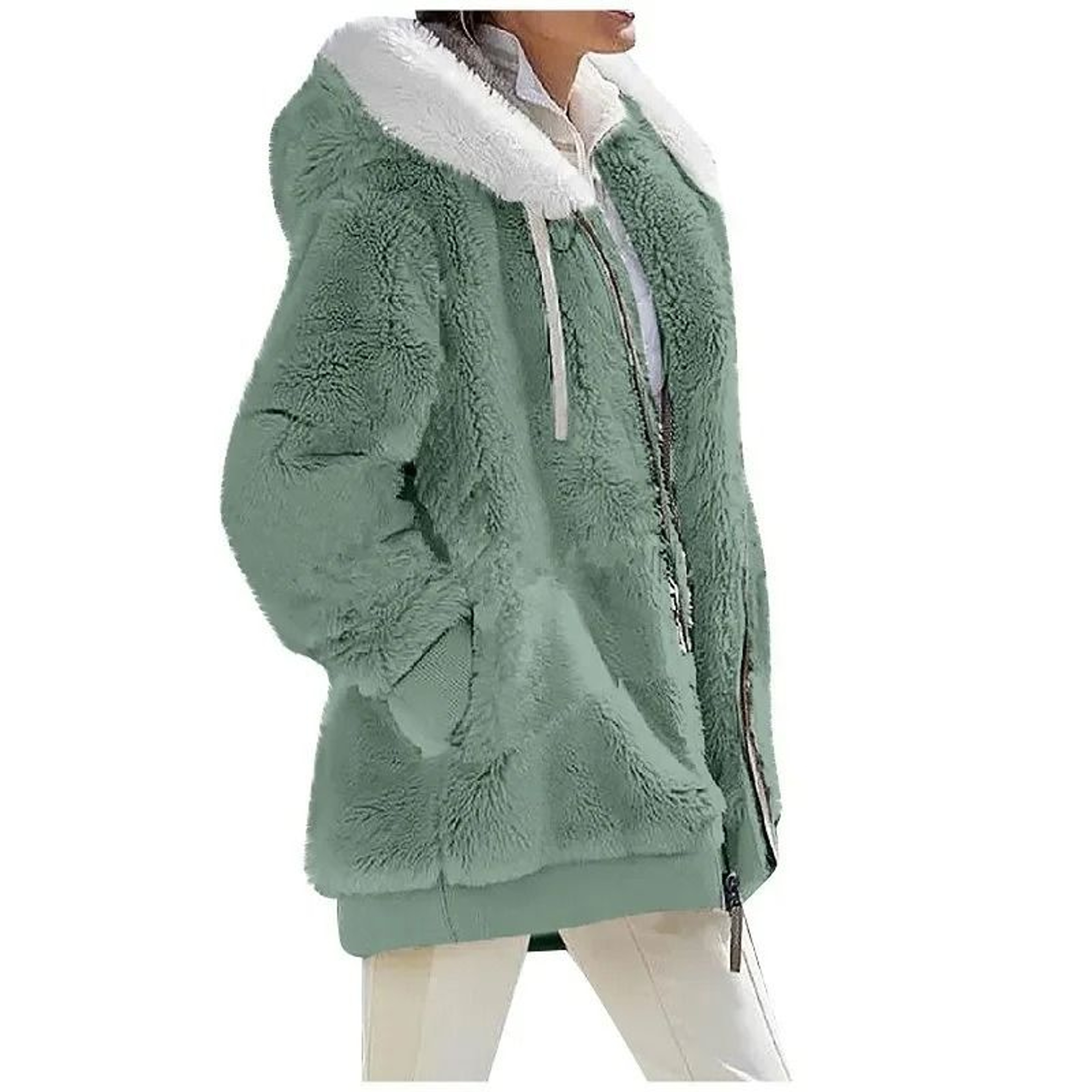 Autumn Winter Fashion Women Coat Casual Hooded Zipper Fleece Jacket 4