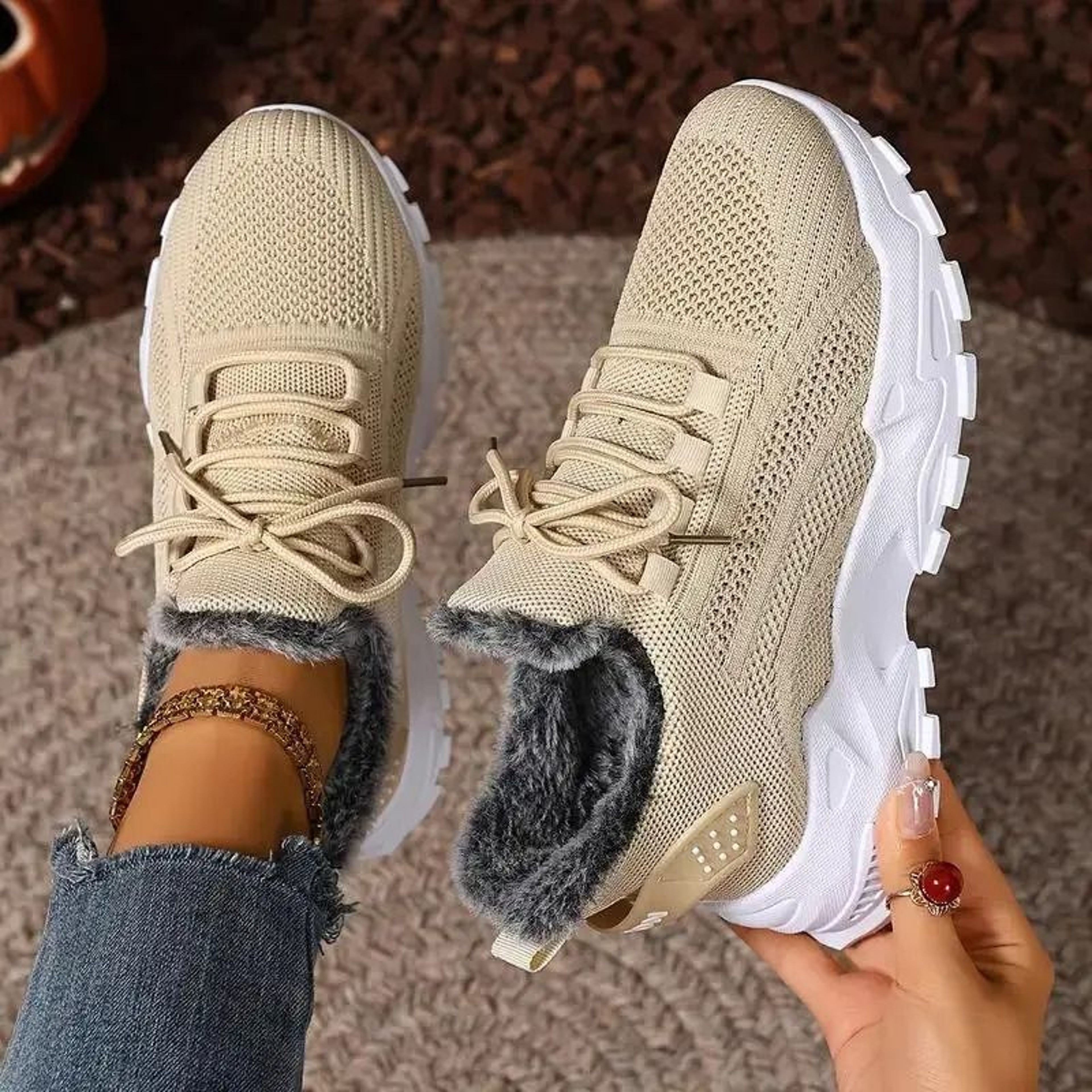 Women Winter Fur Lined Sneakers For Casual Streetwear 9