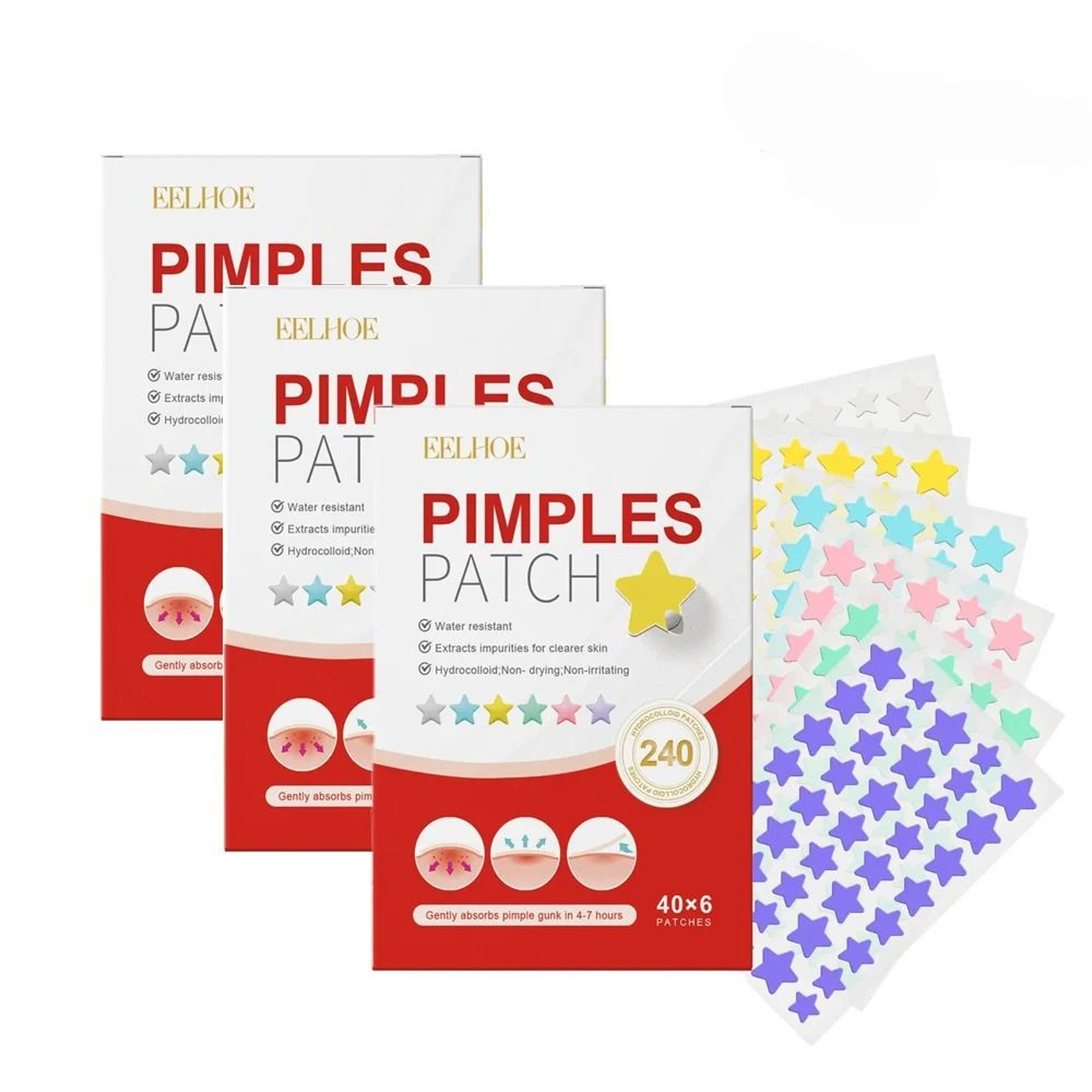 Acne Pimple Patch 240pcs Heart Star Flower Round Shape Moisturizing Blemish Covers 11
