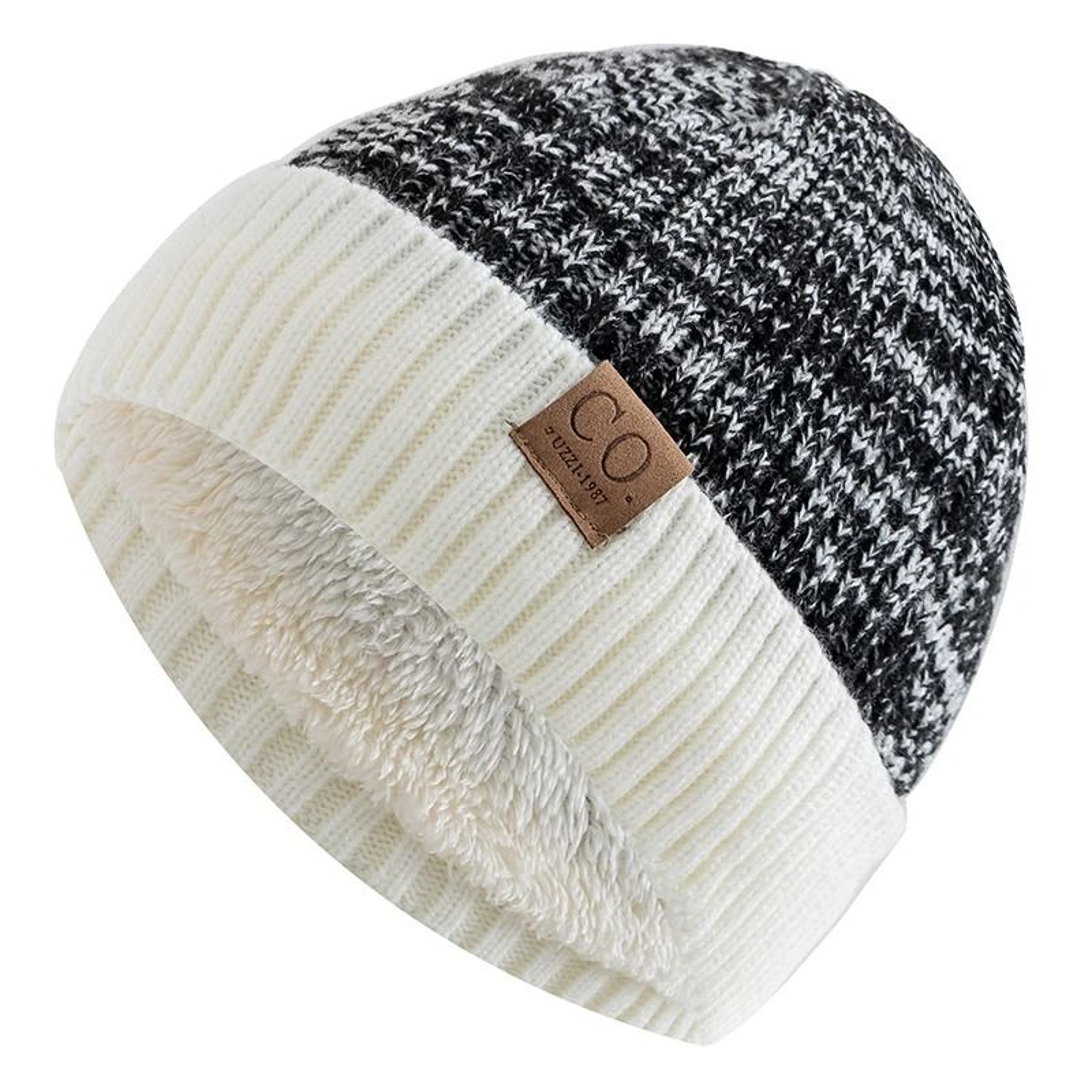 Unisex Two Tone Winter Fur Lined Beanie Hat 11