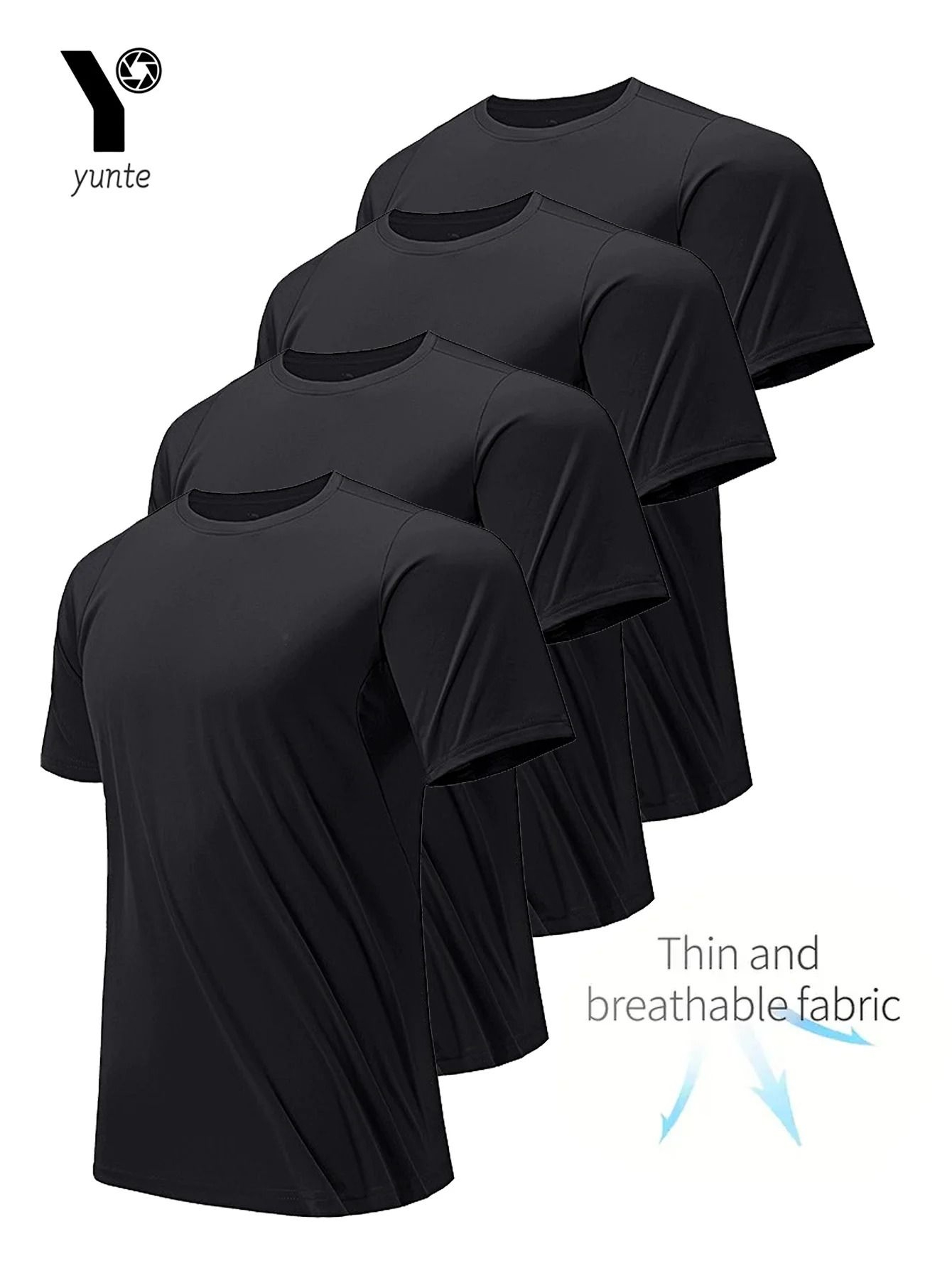 Mens 4 Pack Quick Dry Round Neck T Shirts Lightweight Breathable Fitness Top 0
