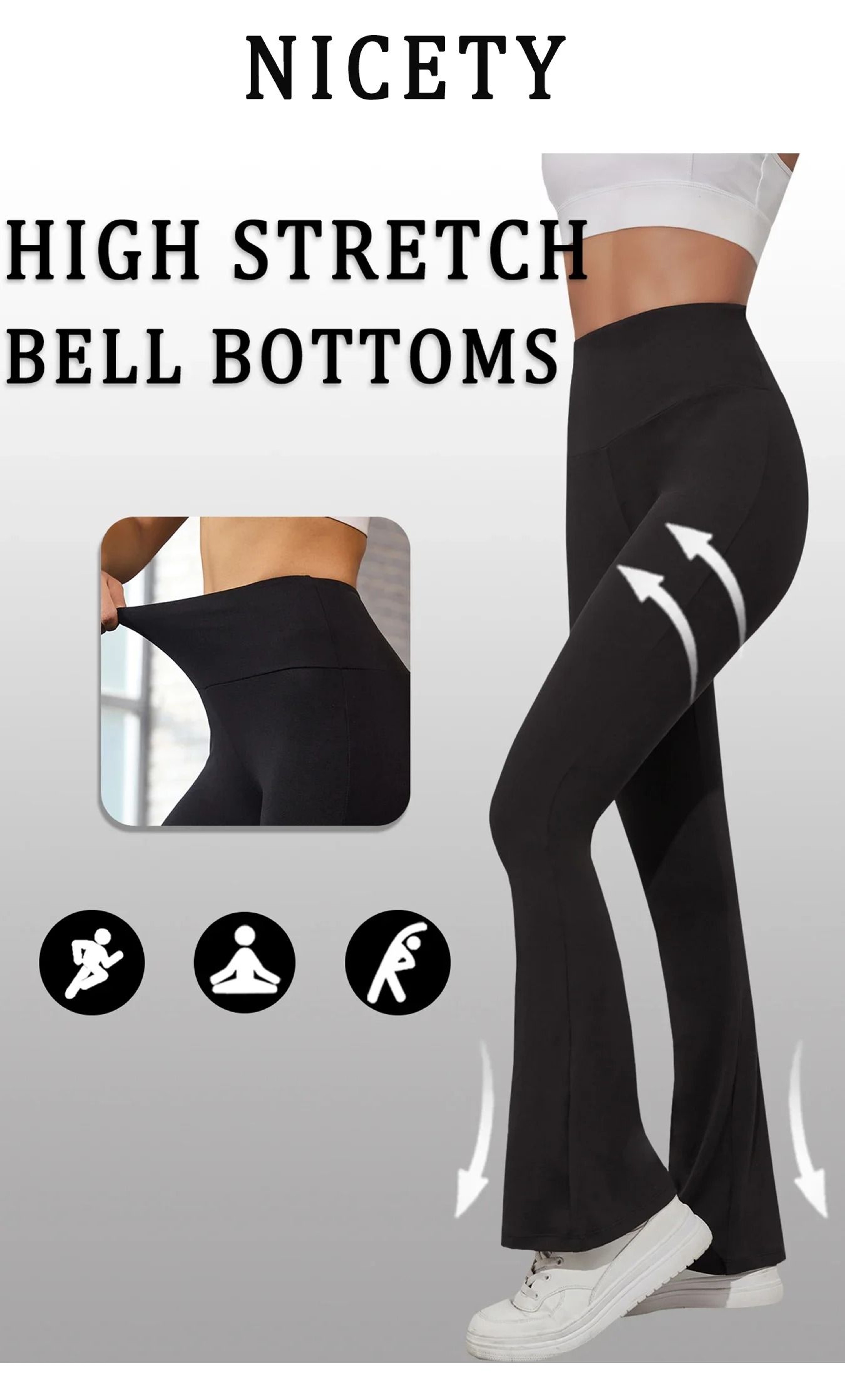 Womens Super Soft Flare Pants High Waisted Tummy Control Workout Yoga Leggings Bell Bottoms 4