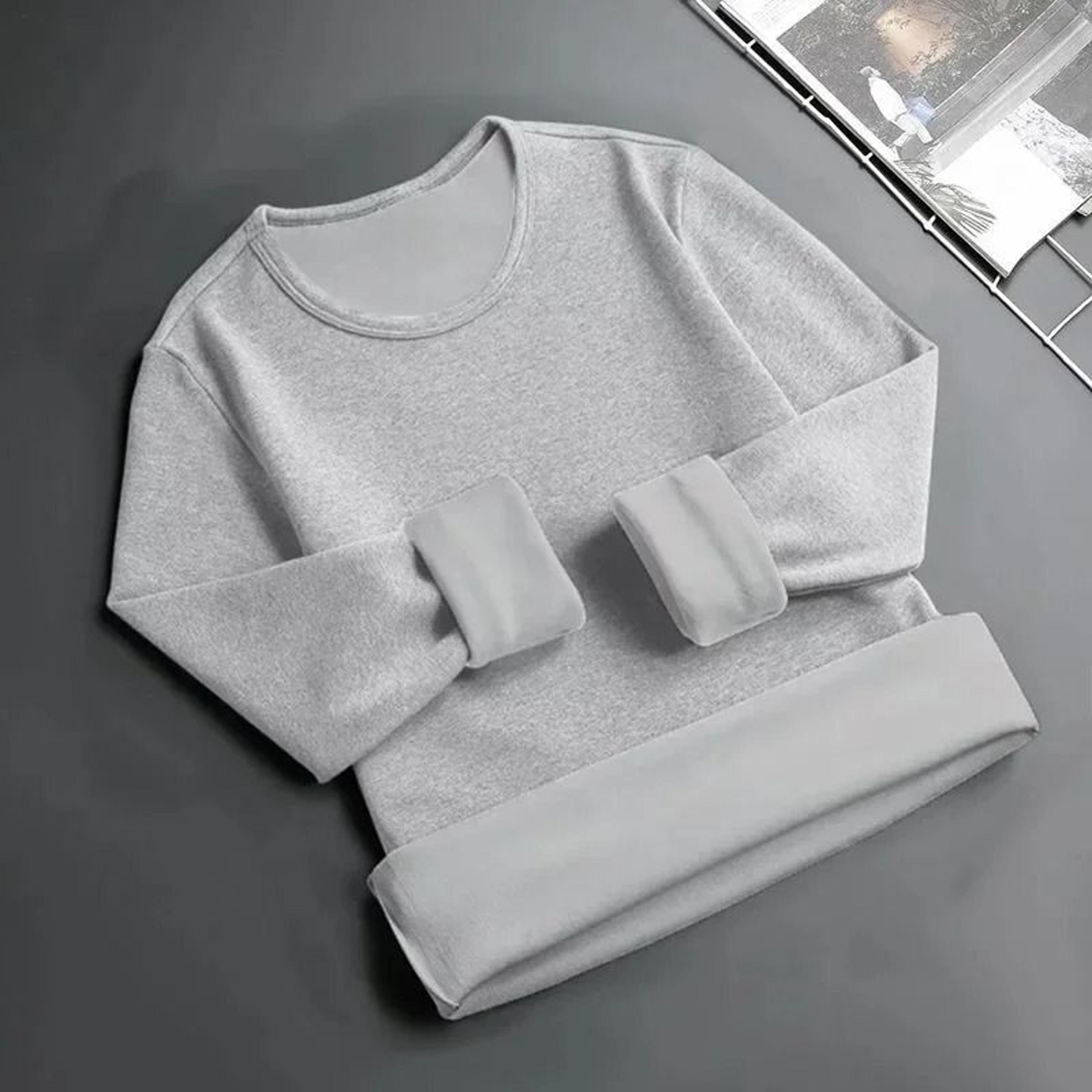 Mens Fleece Lined Long Sleeve Crew Neck Base Shirt  Thickened Casual Long Sleeve Top 5