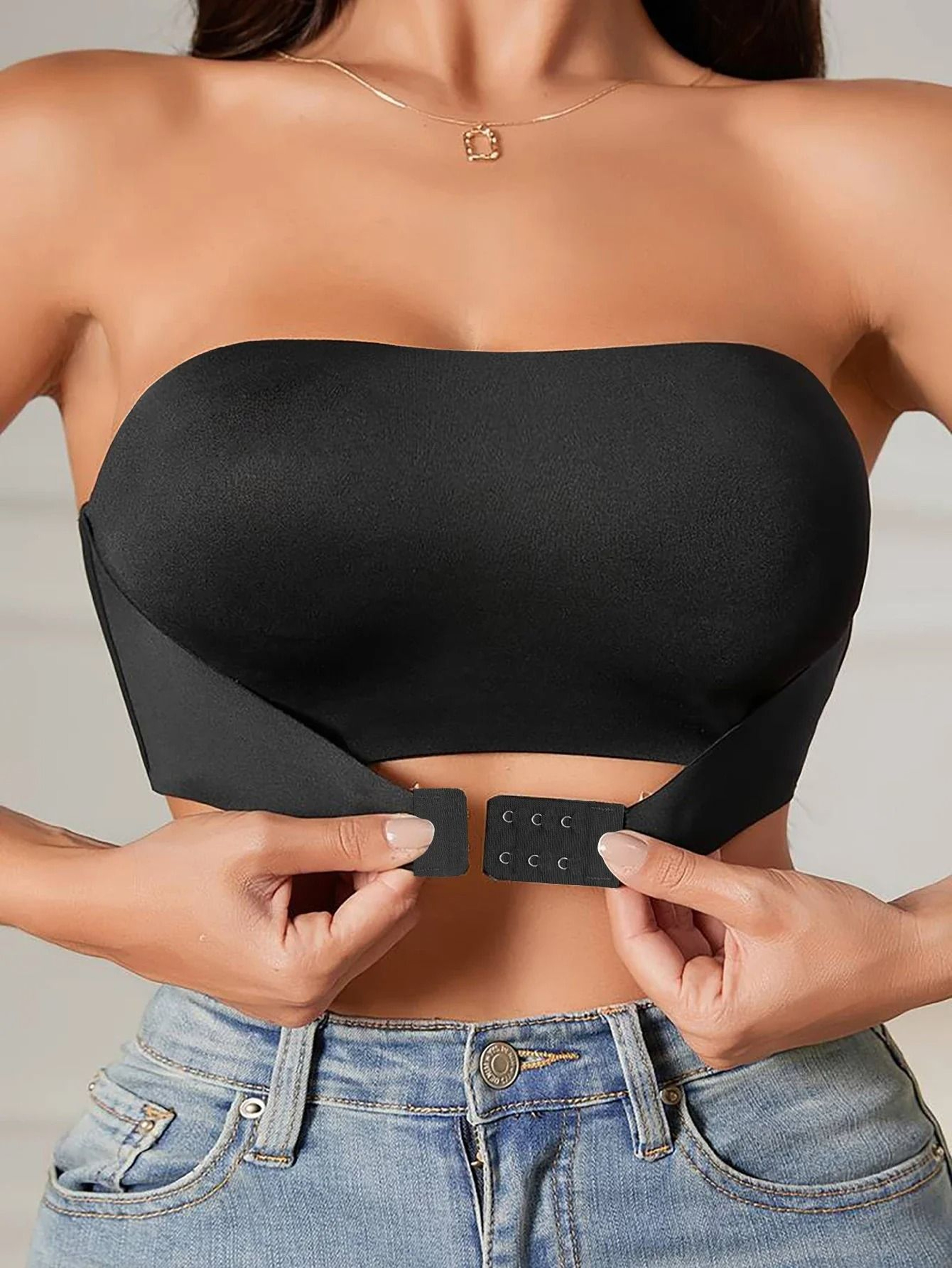 Women Strapless Seamless Front Button Bra Smooth Comfortable Underwear 7
