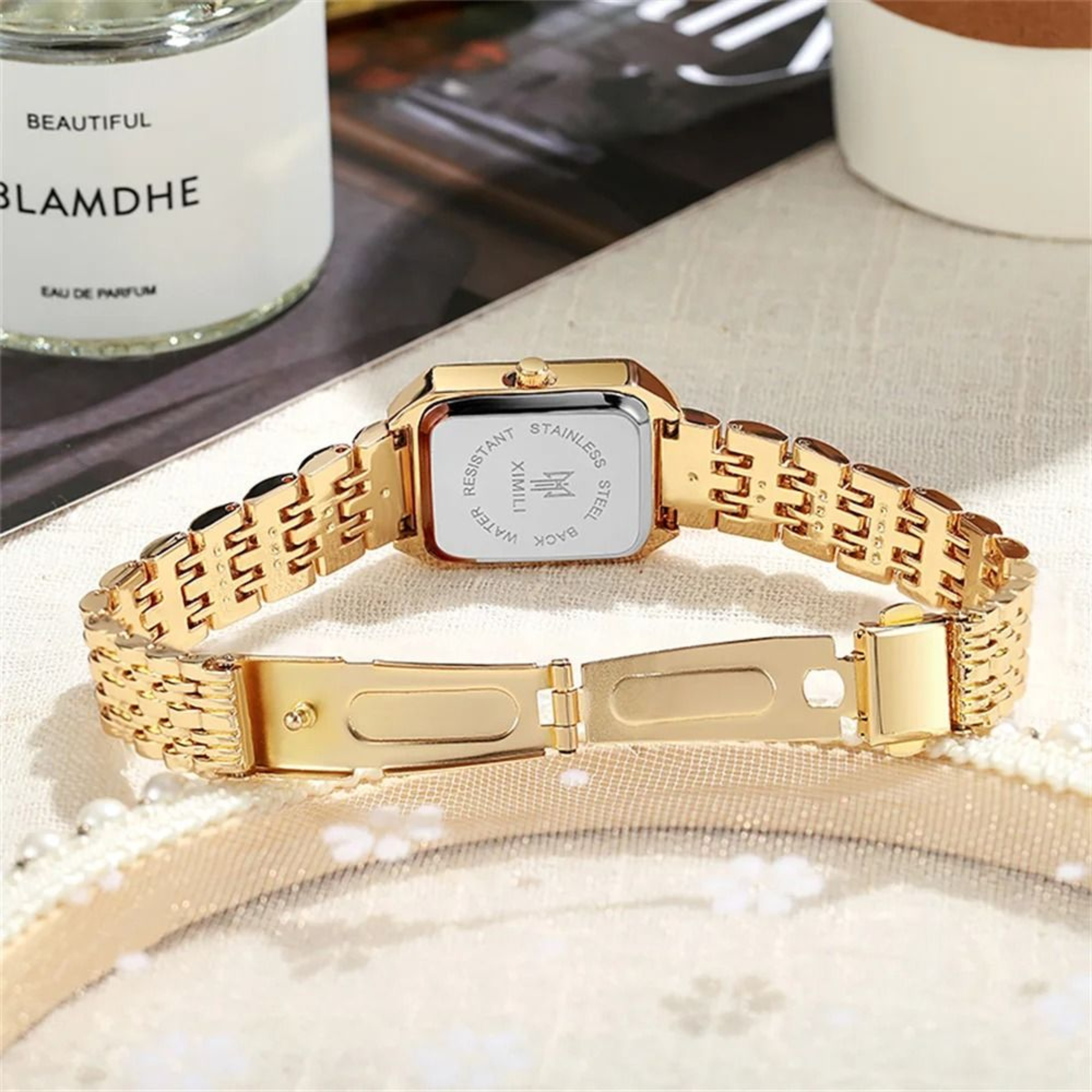 Womens Minimalist Square Quartz Watch Orange Silicone Strap Casual Sports 3