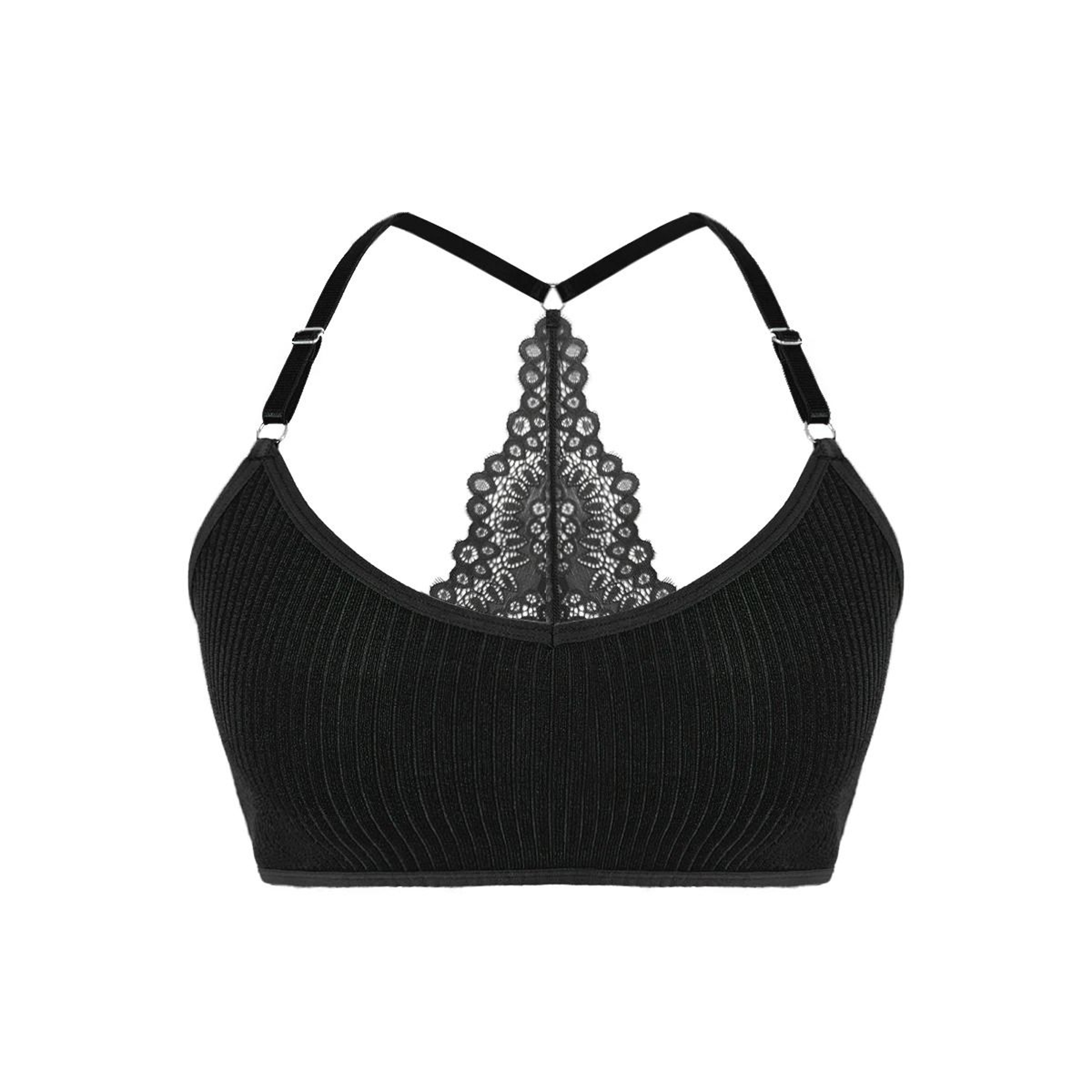Women Ribbed Backless Wireless Bra Solid Color Breathable Underwear 7