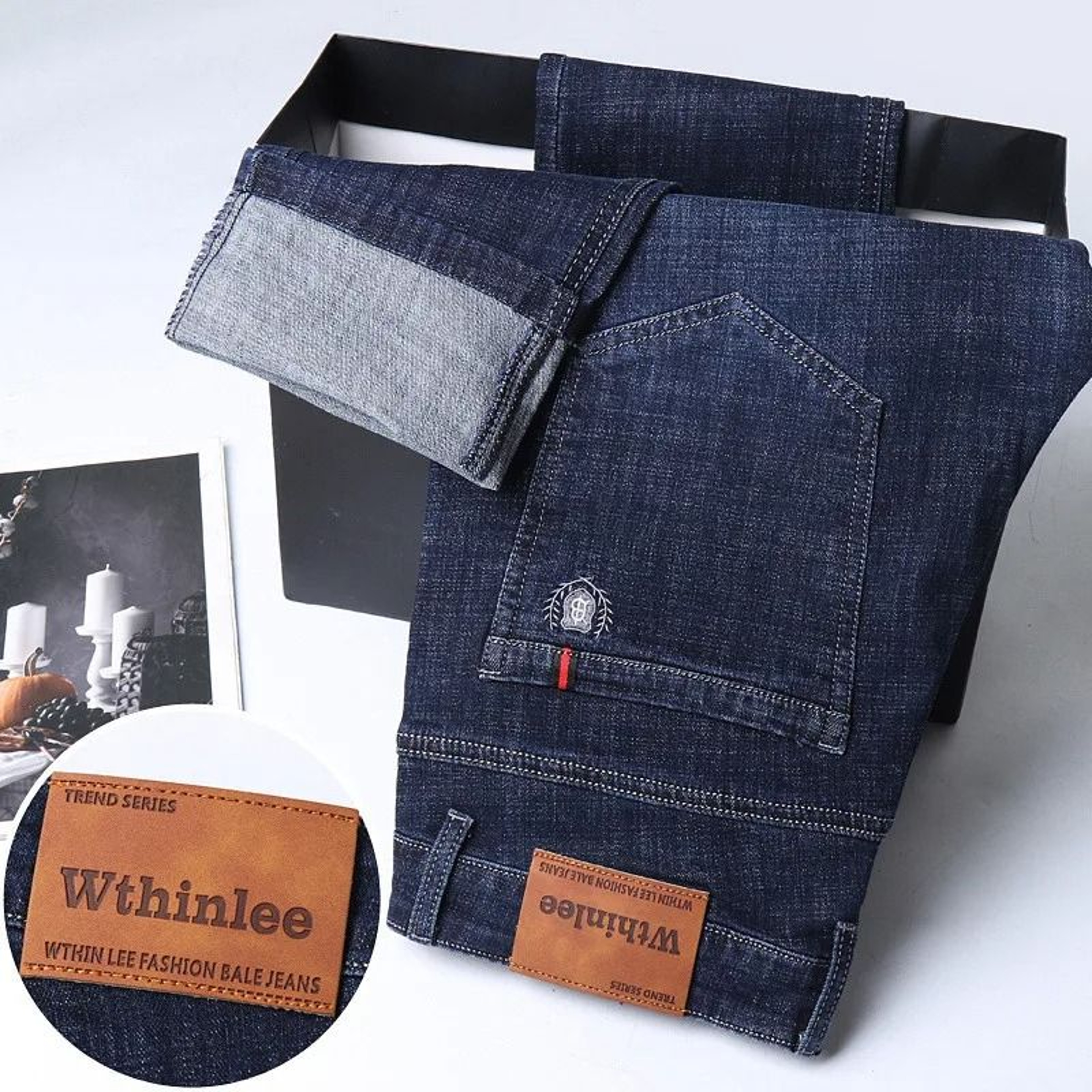 Men High Quality Business Casual Jeans Classic Straight Fit Denim Pants 10