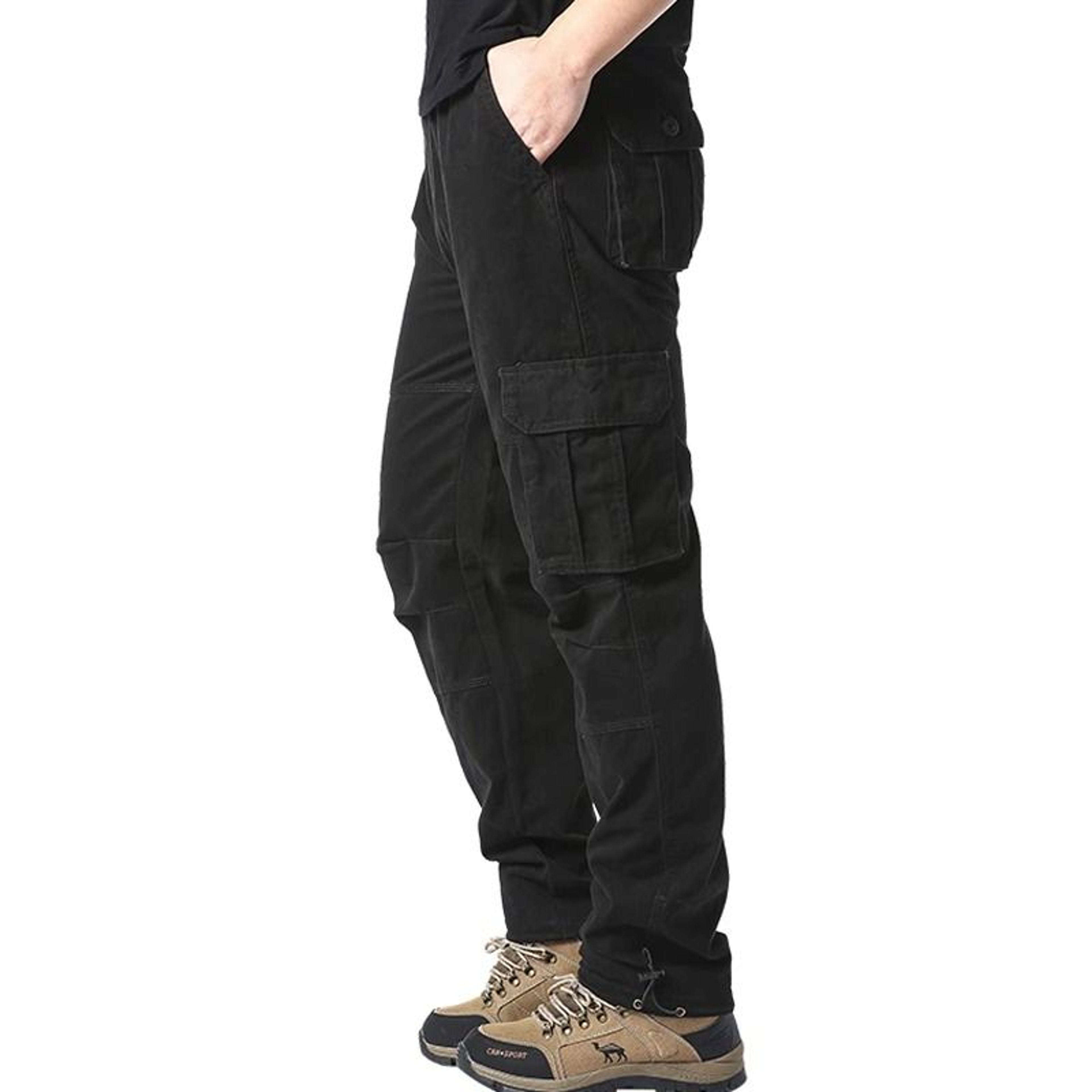 Large Pocket Loose Overalls Men Outdoor Sports Jogging Tactical Pants Elastic Waist Cotton Casual W 1