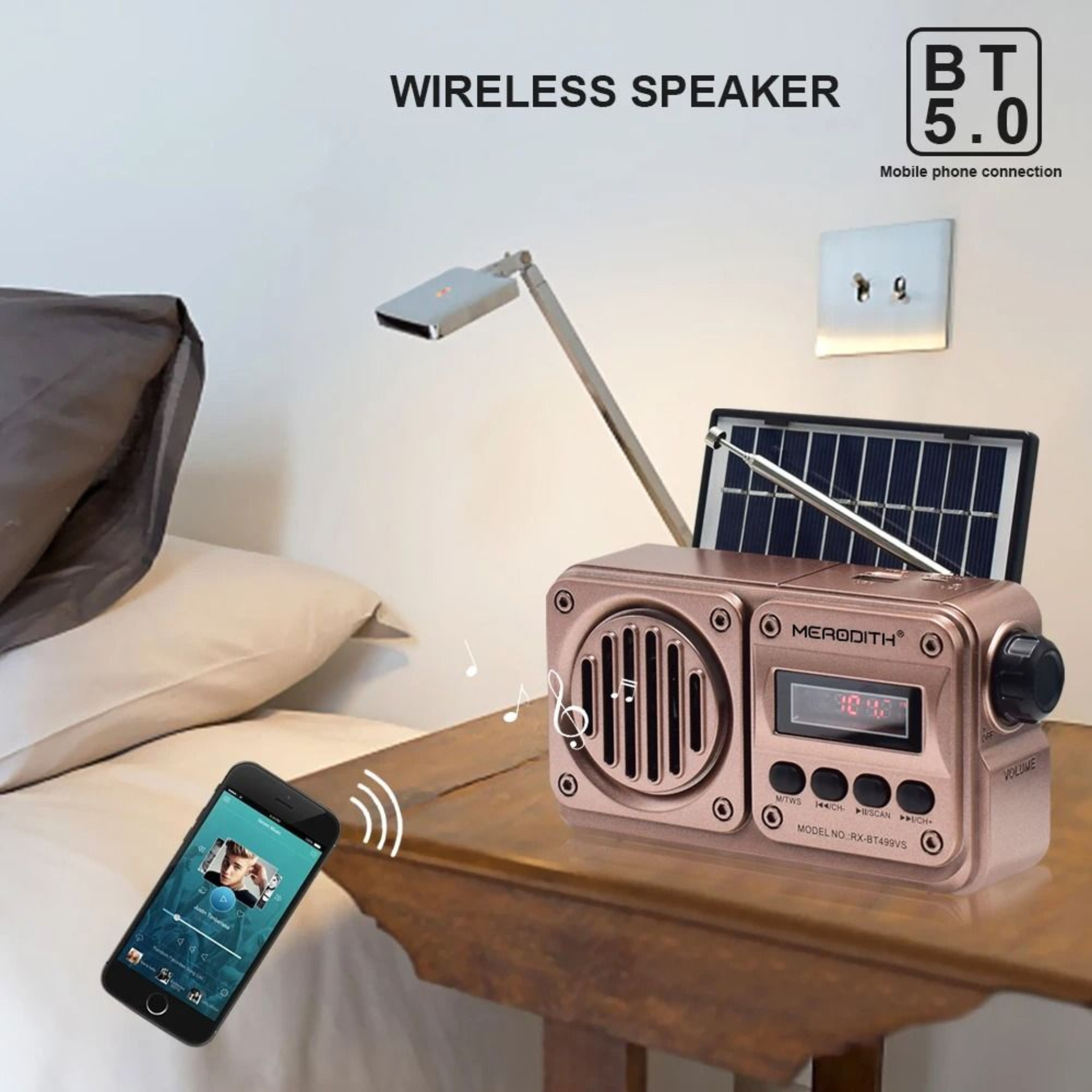 MD 499 Wireless Bluetooth Speaker MP3 FM Radio Solar Charging Emergency Power 1