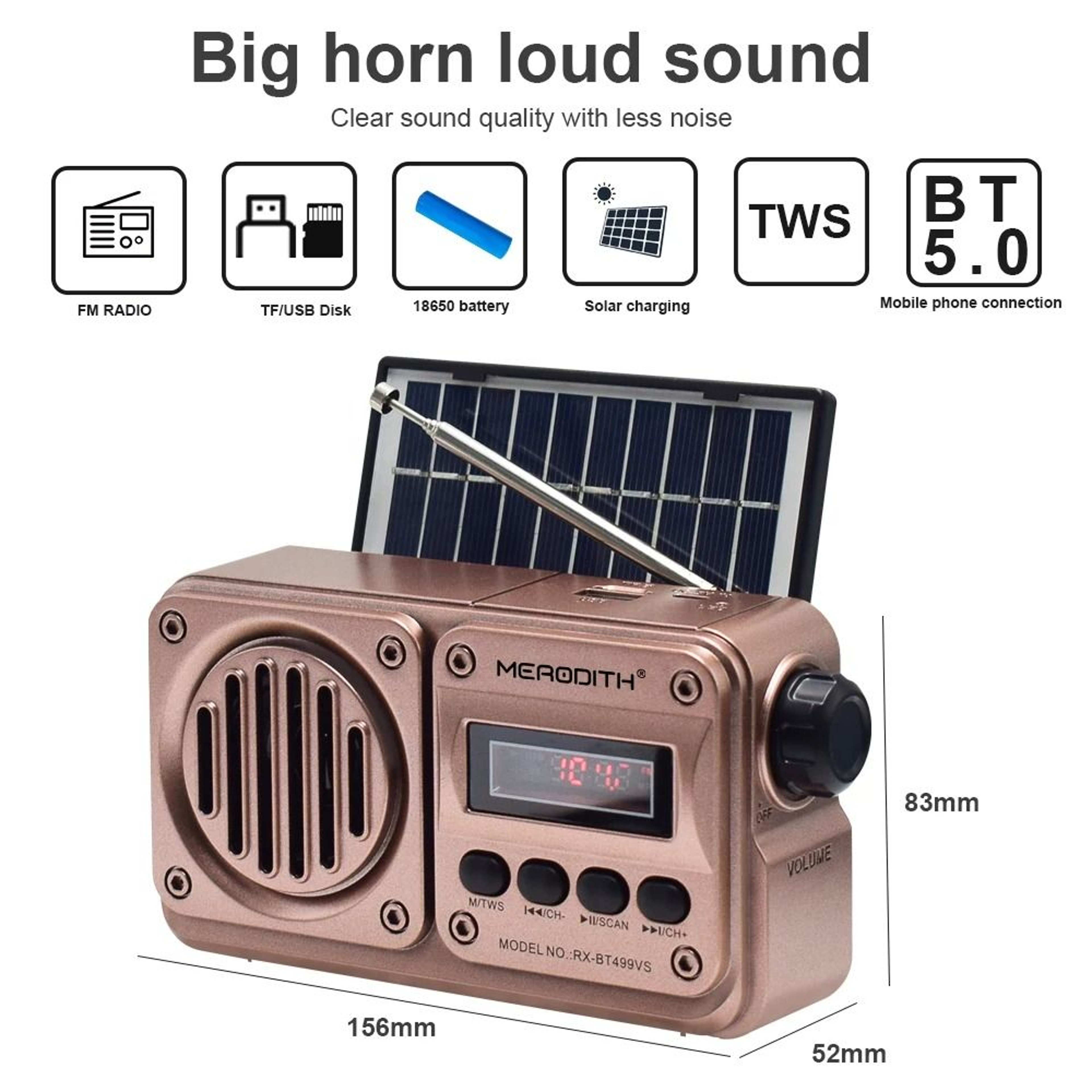 MD 499 Wireless Bluetooth Speaker MP3 FM Radio Solar Charging Emergency Power 4