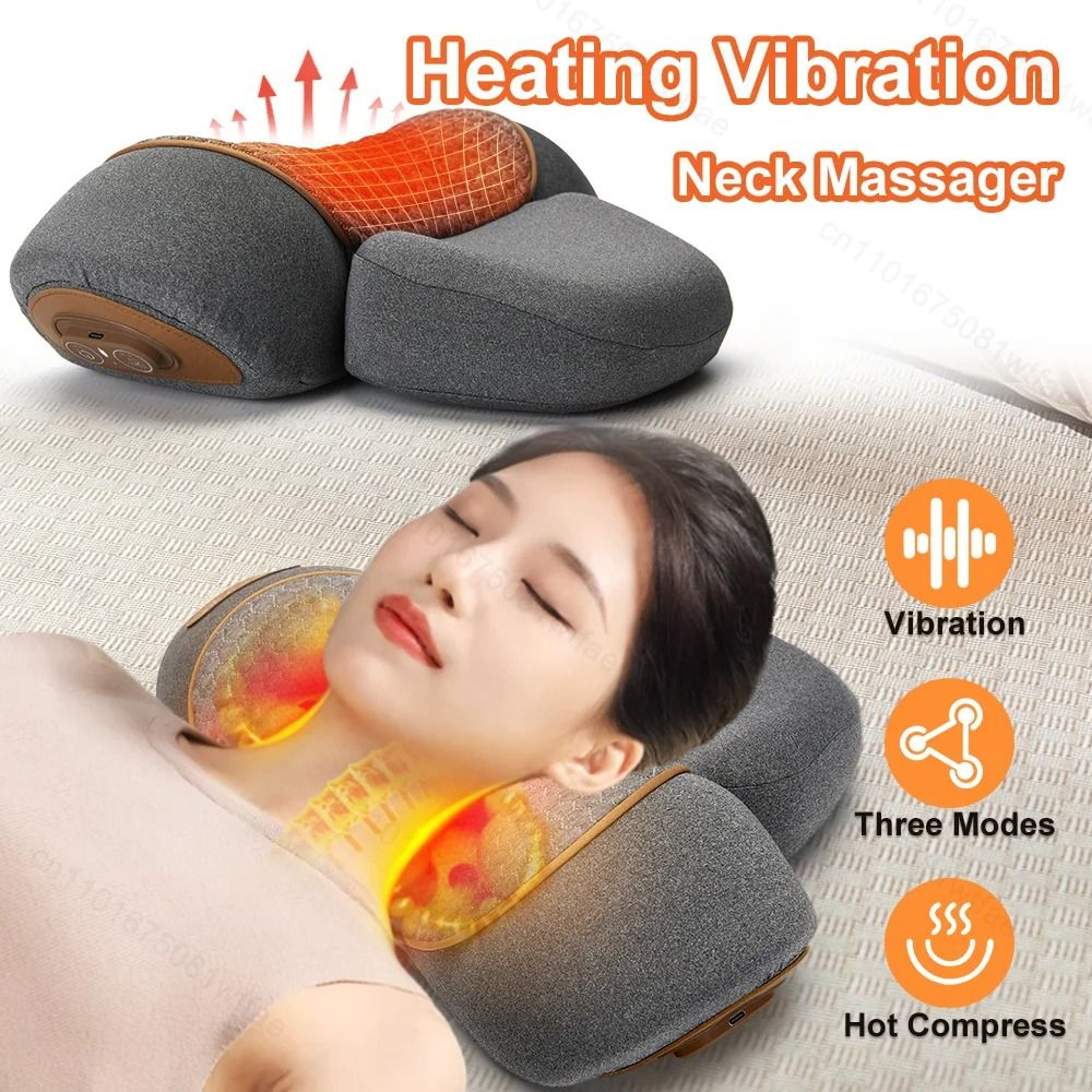 3in1 Neck Massager Pillow Cervical Orthopedic Hot Compress Vibration Traction 0