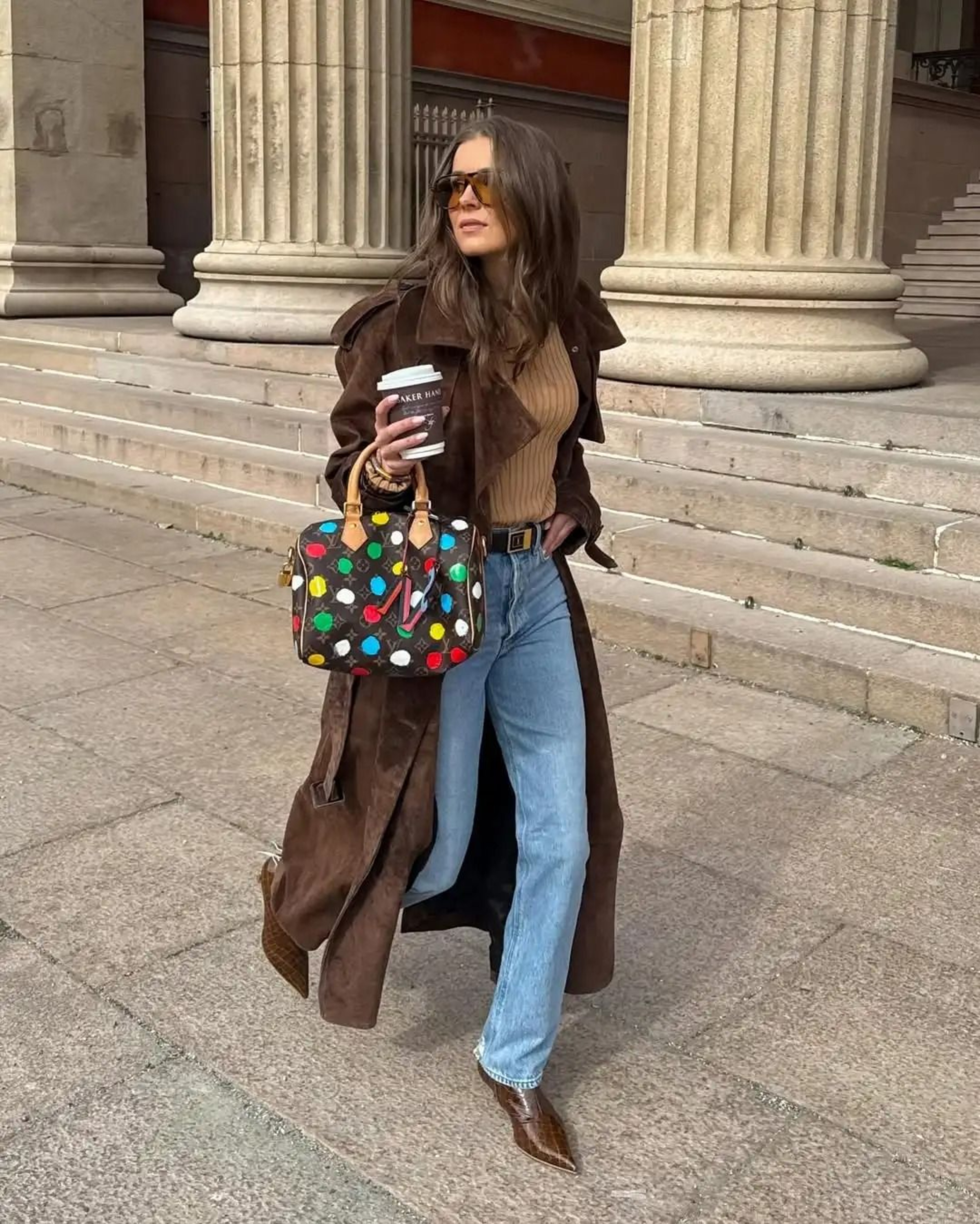 Brown Long Suede Overcoat Women Fashion Solid Lapel Single Breasted Loose Outerwear 1