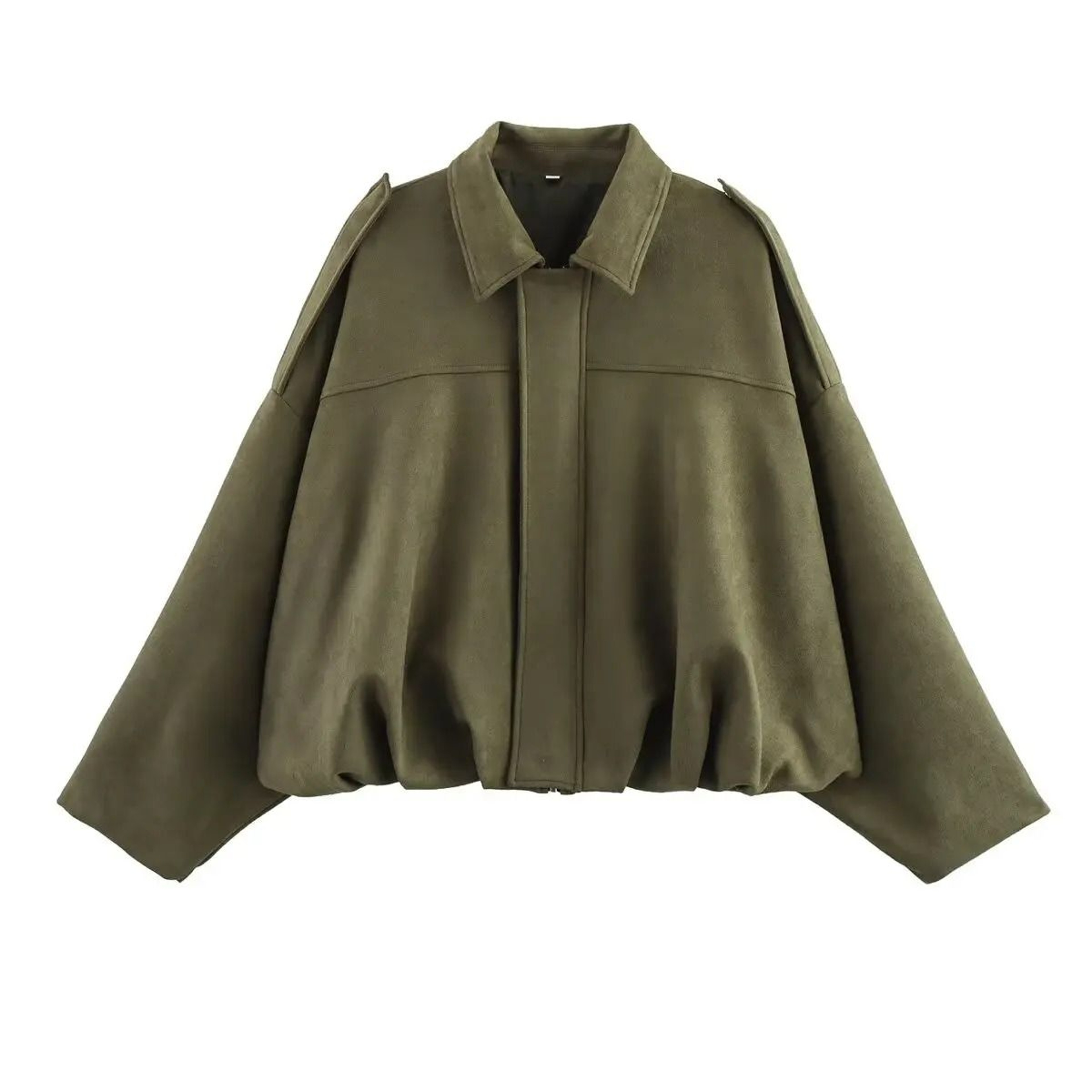 Women Suede Bomber Jacket Long Sleeve Oversize Zipper Coat Streetwear 10