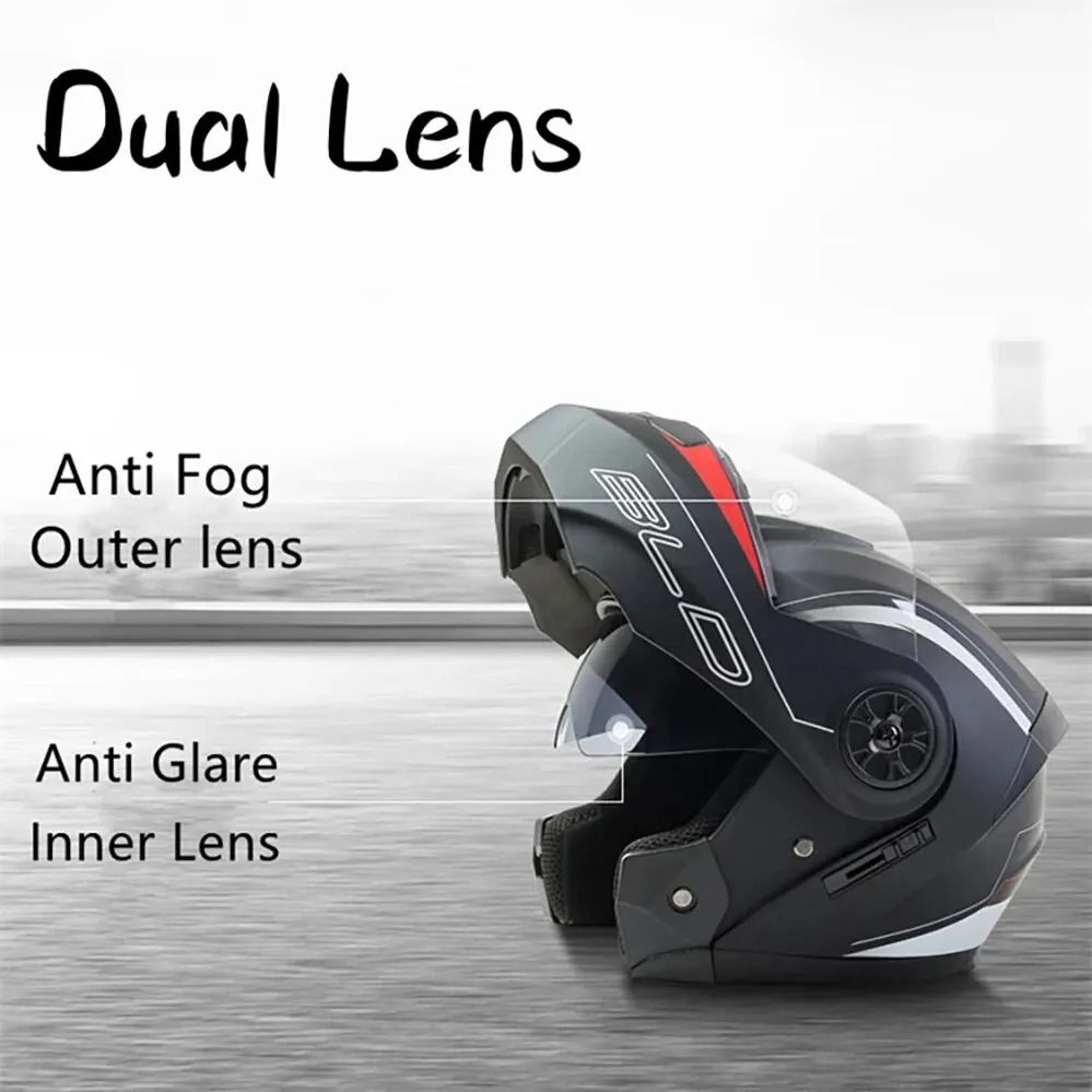Dual Lens Flip Up Motorcycle Helmet Full Face Modular Racing Helmet 2