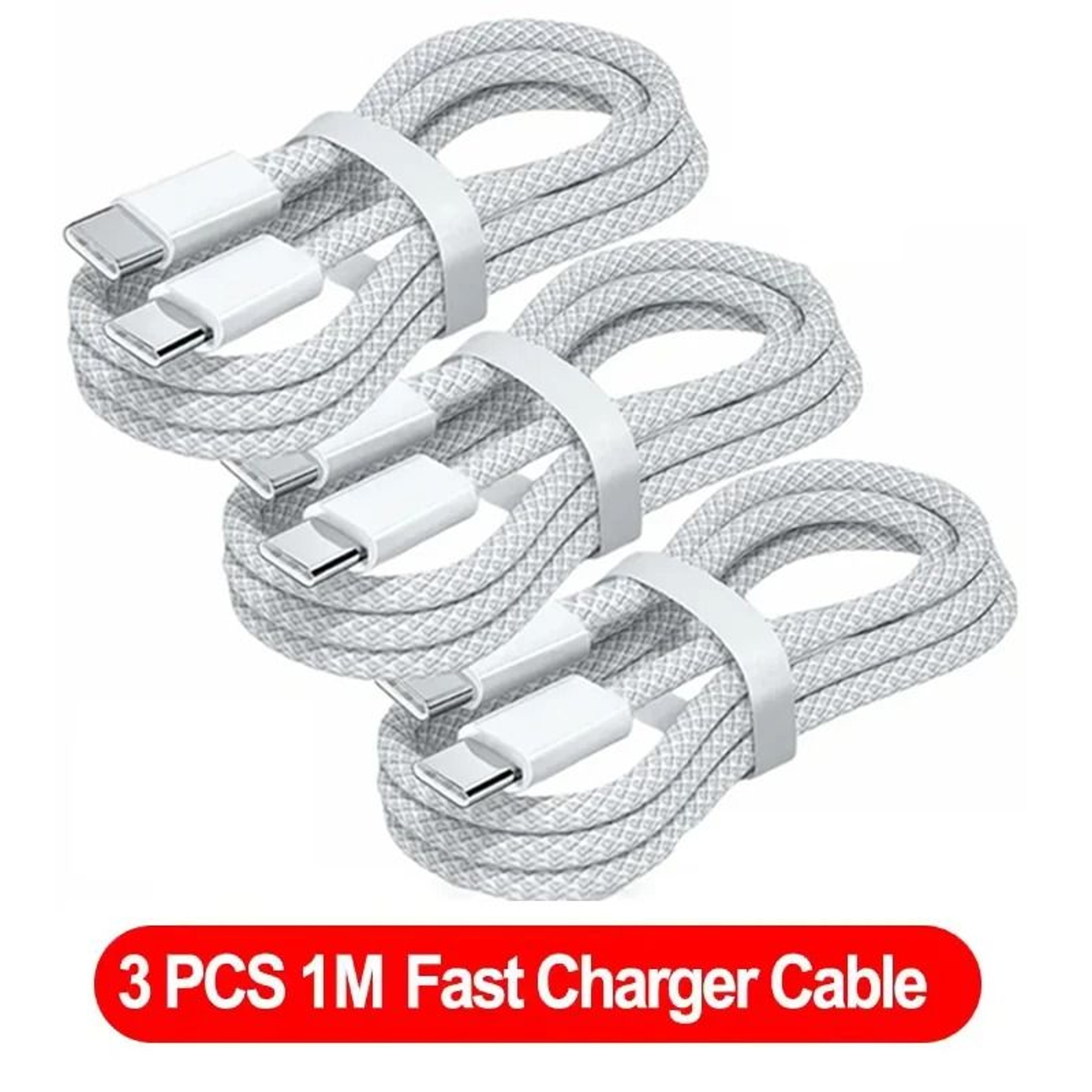 3 Pack USB C To USB C 100W Fast Charging Cable Durable Quick Charger Cord 1m 6