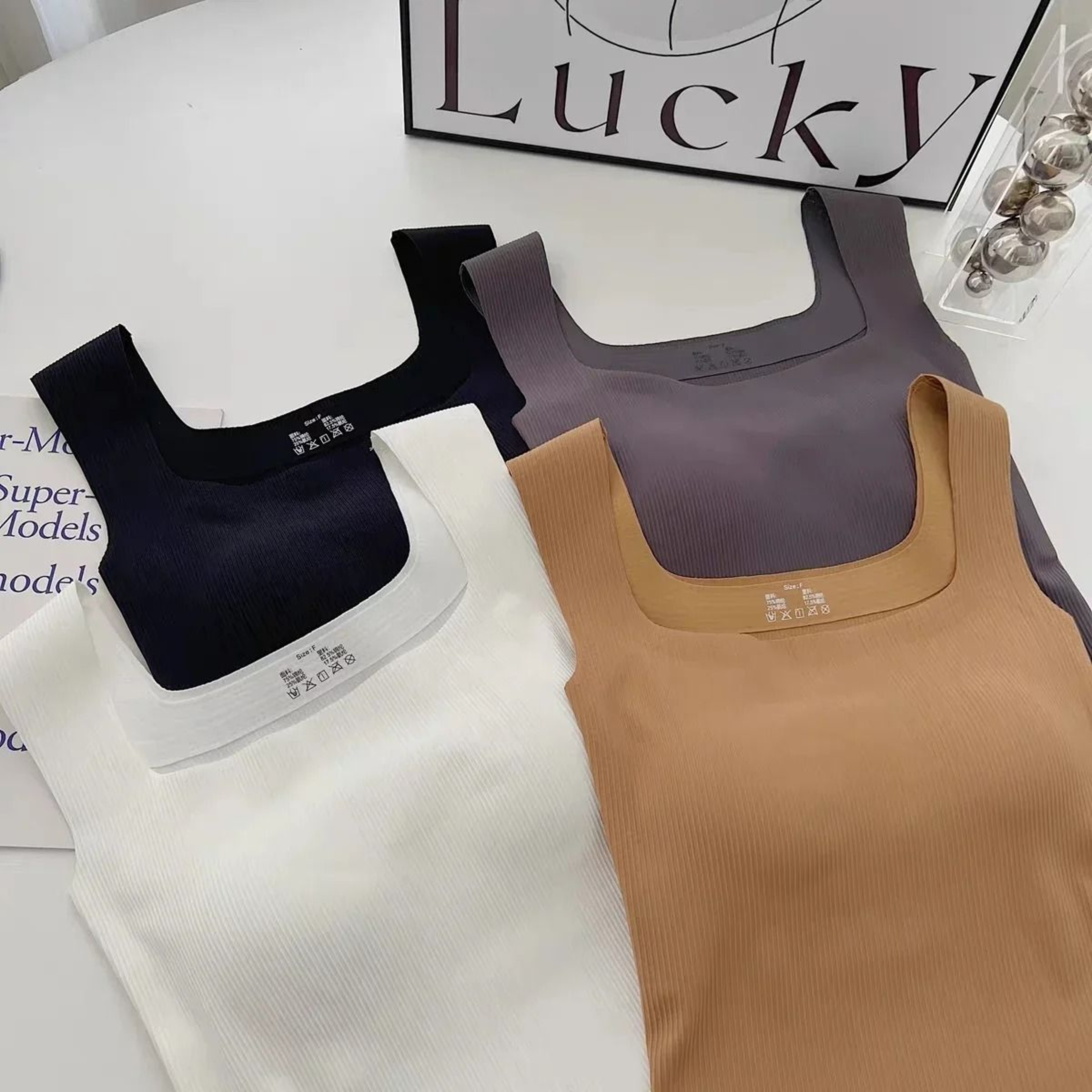 Wide Shoulder Square Neck Seamless Camisole Vest With Fixed Cup For Women 5