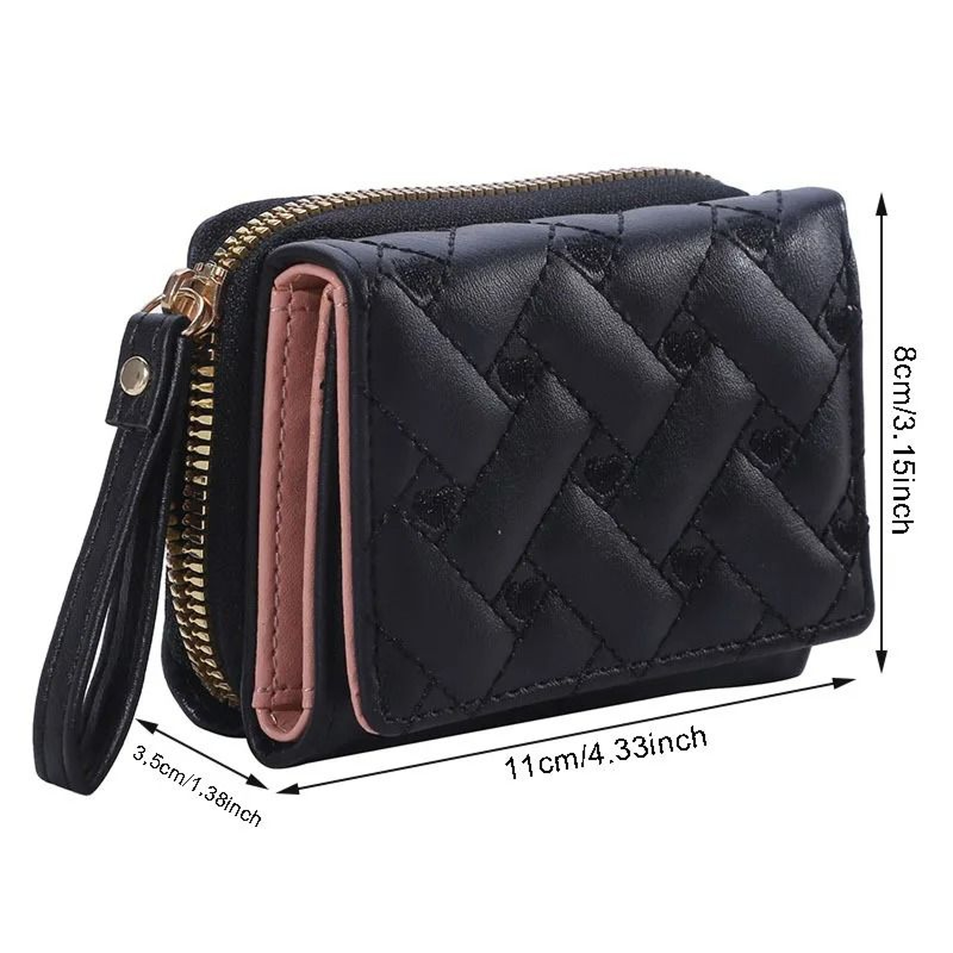 Women PU Leather Embroidered Love Trifold Small Wallet Card Holder 3
