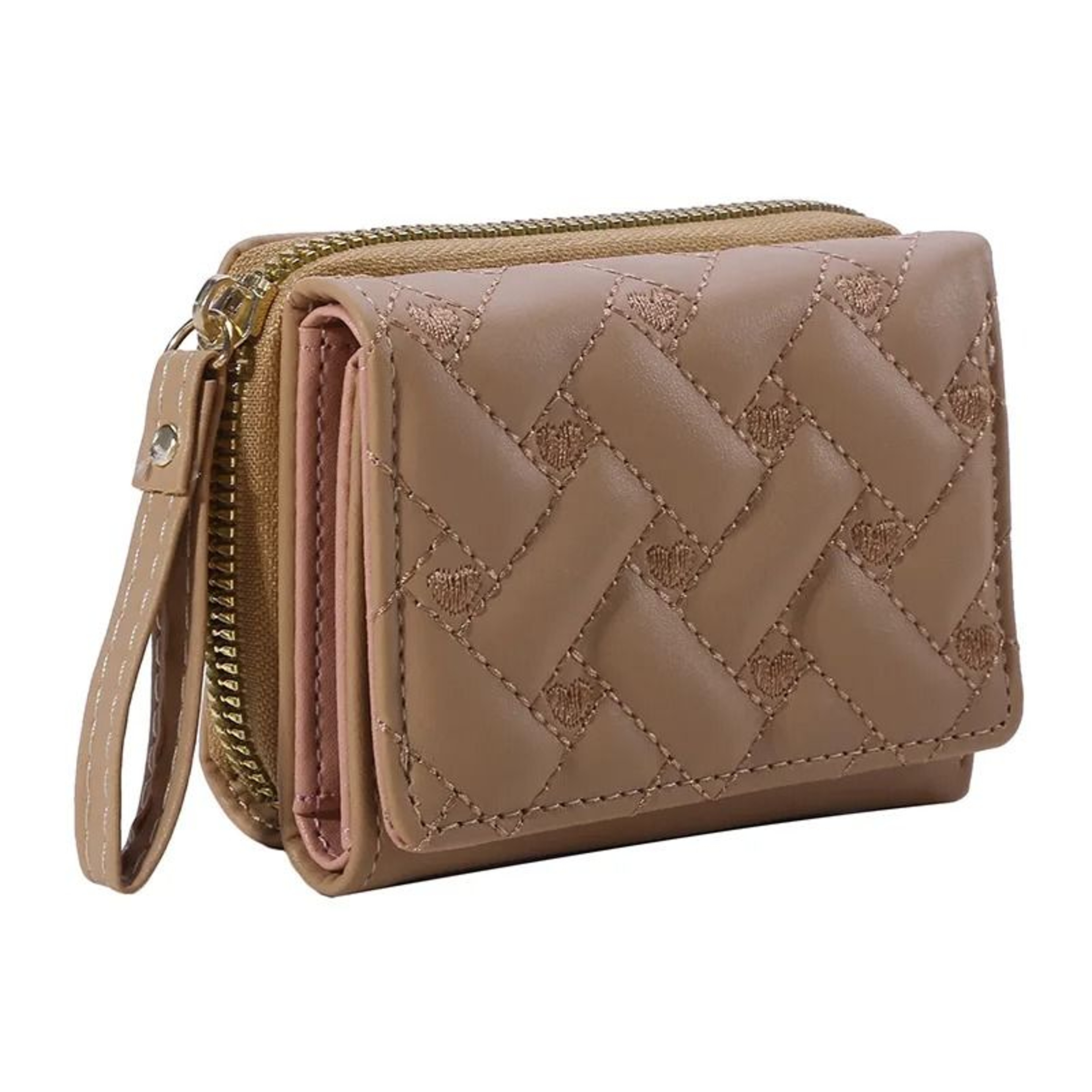 Women PU Leather Embroidered Love Trifold Small Wallet Card Holder 6