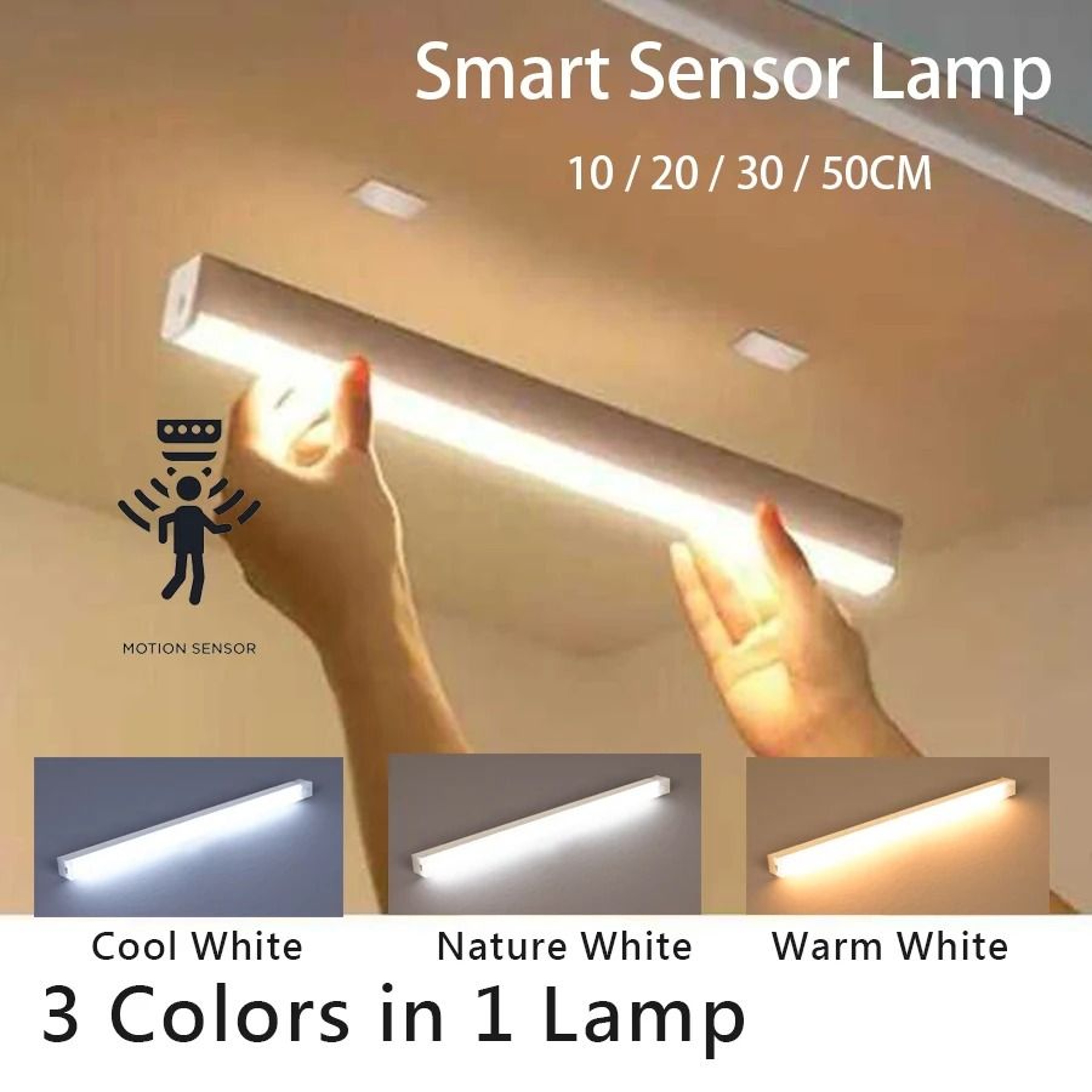 Wireless USB Rechargeable Motion Sensor LED Bar Light Portable Cordless Cabinet Lamp 0
