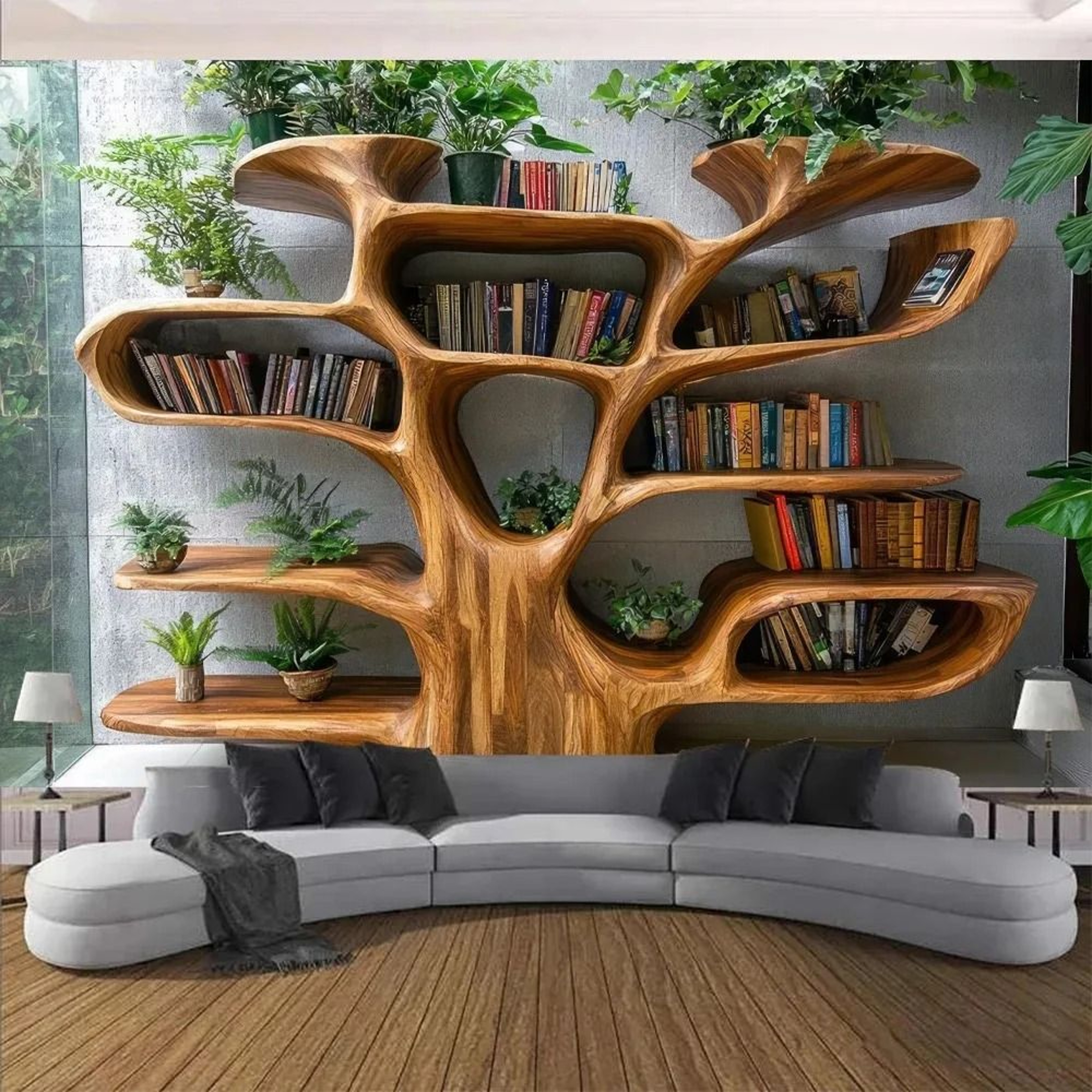 Tree Bookshelf Tapestry Nordic Reading Theme Wall Hanging 2
