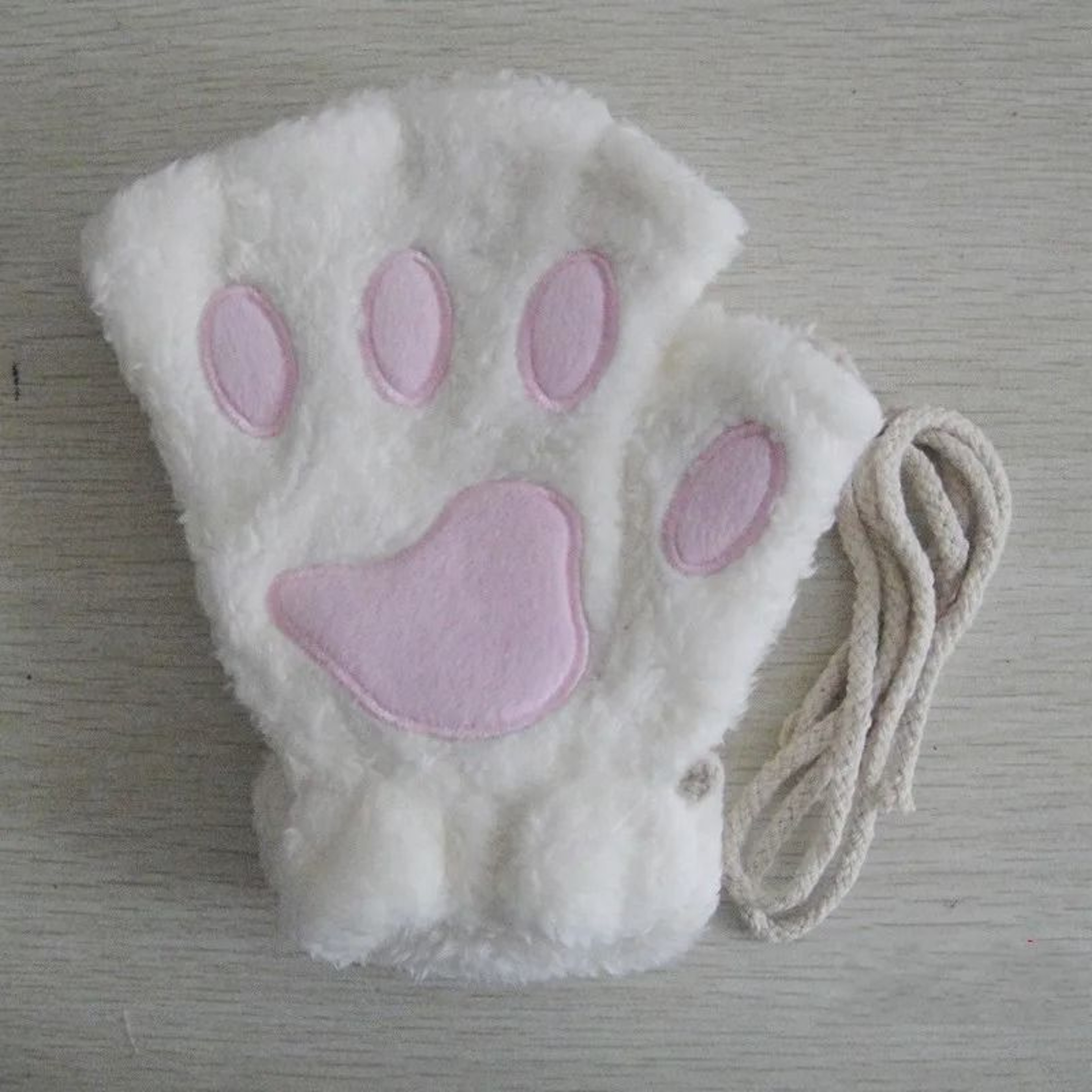 Plush Cat Paw Fingerless Gloves For Women 11