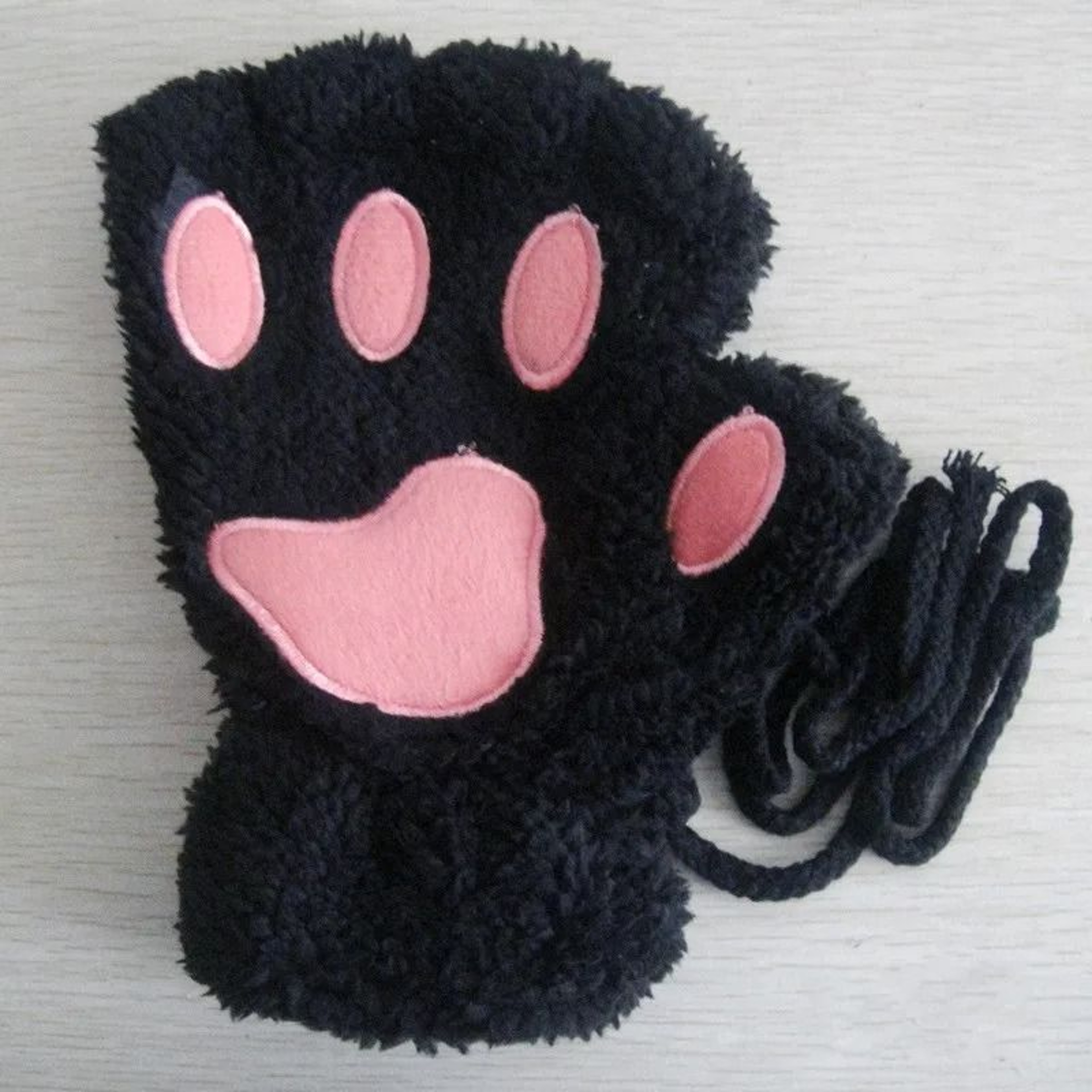 Plush Cat Paw Fingerless Gloves For Women 13
