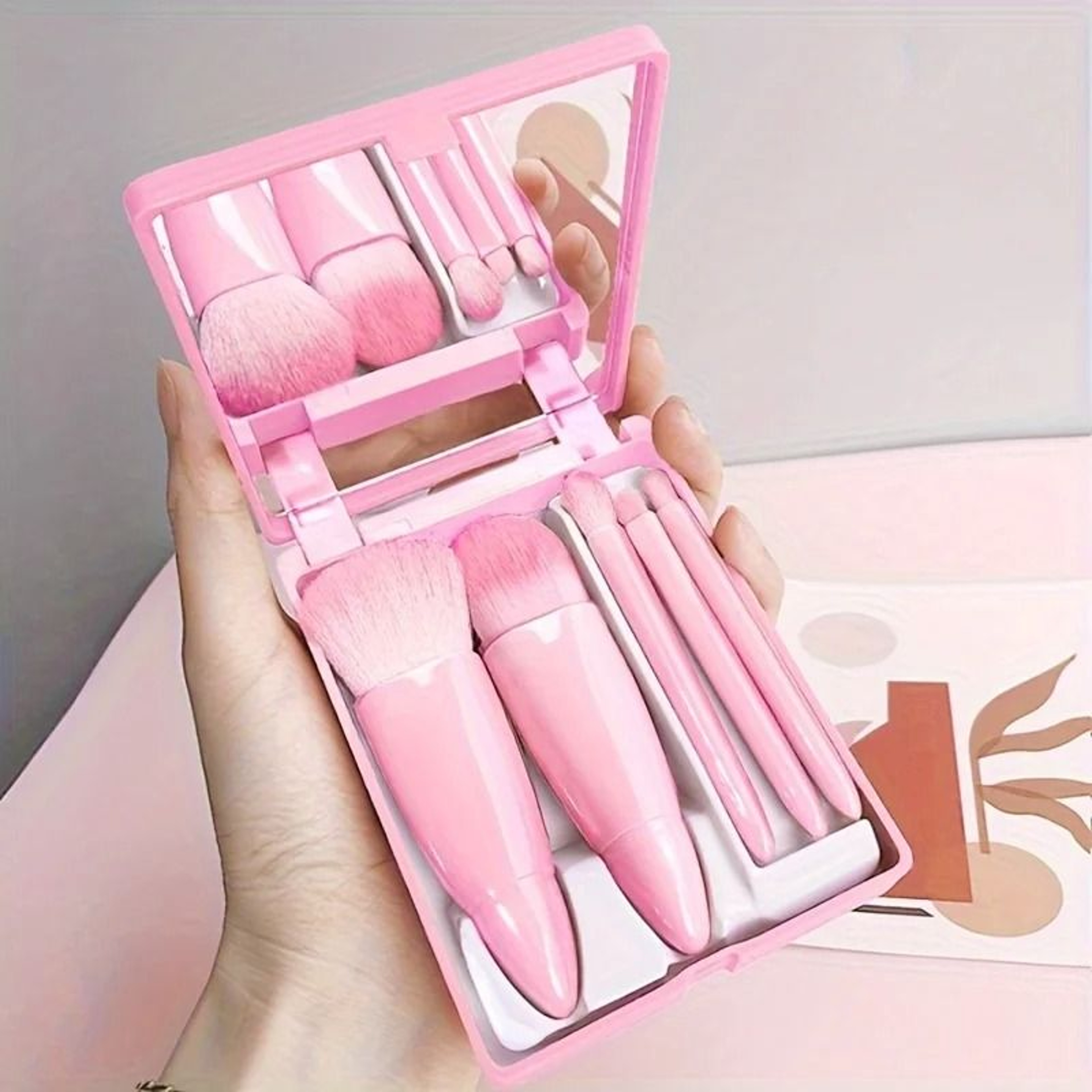Portable Makeup Brush Set With Mirror Foldable Travel Kit 5Piece 8