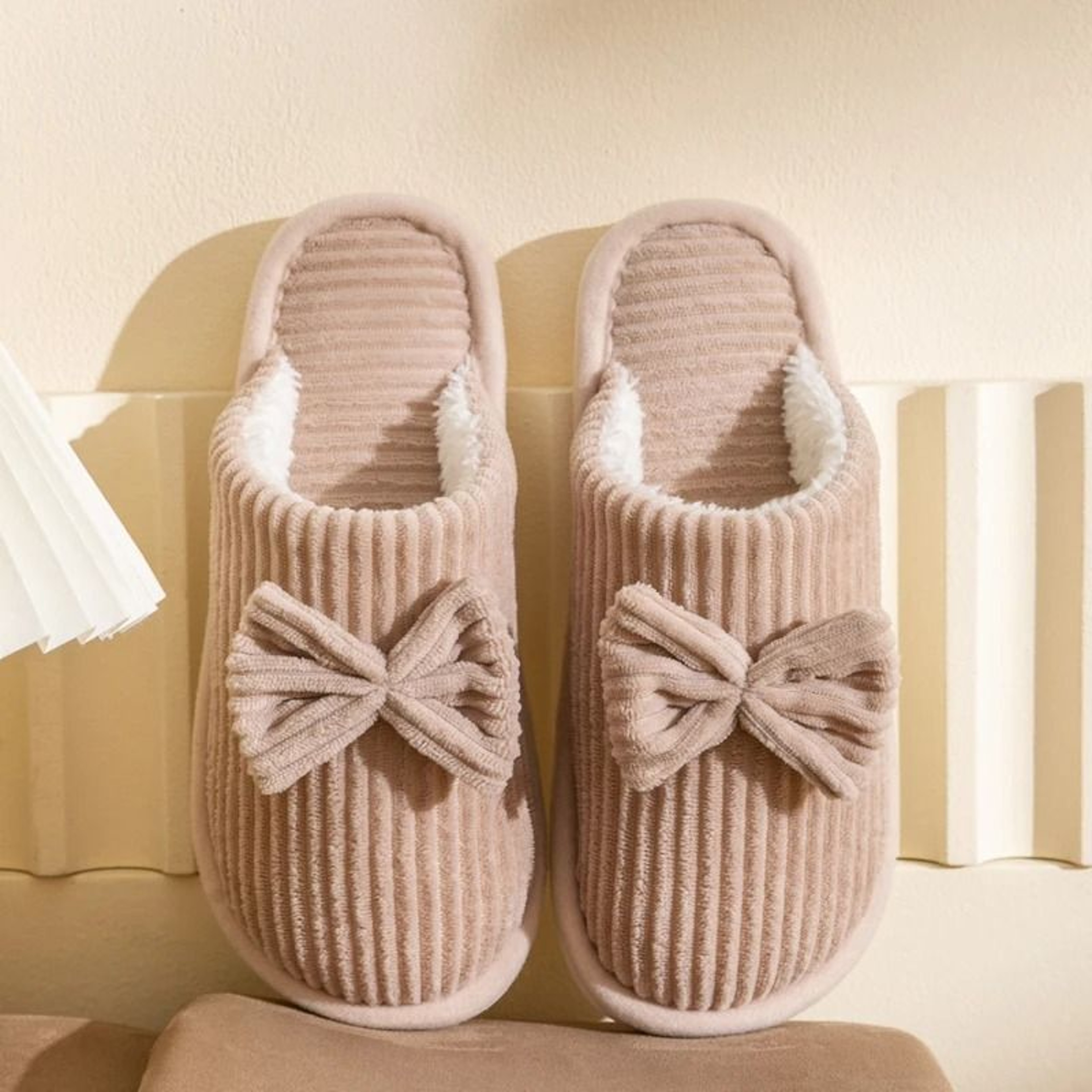 Fashion Womens Bow Slippers Warm Indoor Winter House Shoes 6