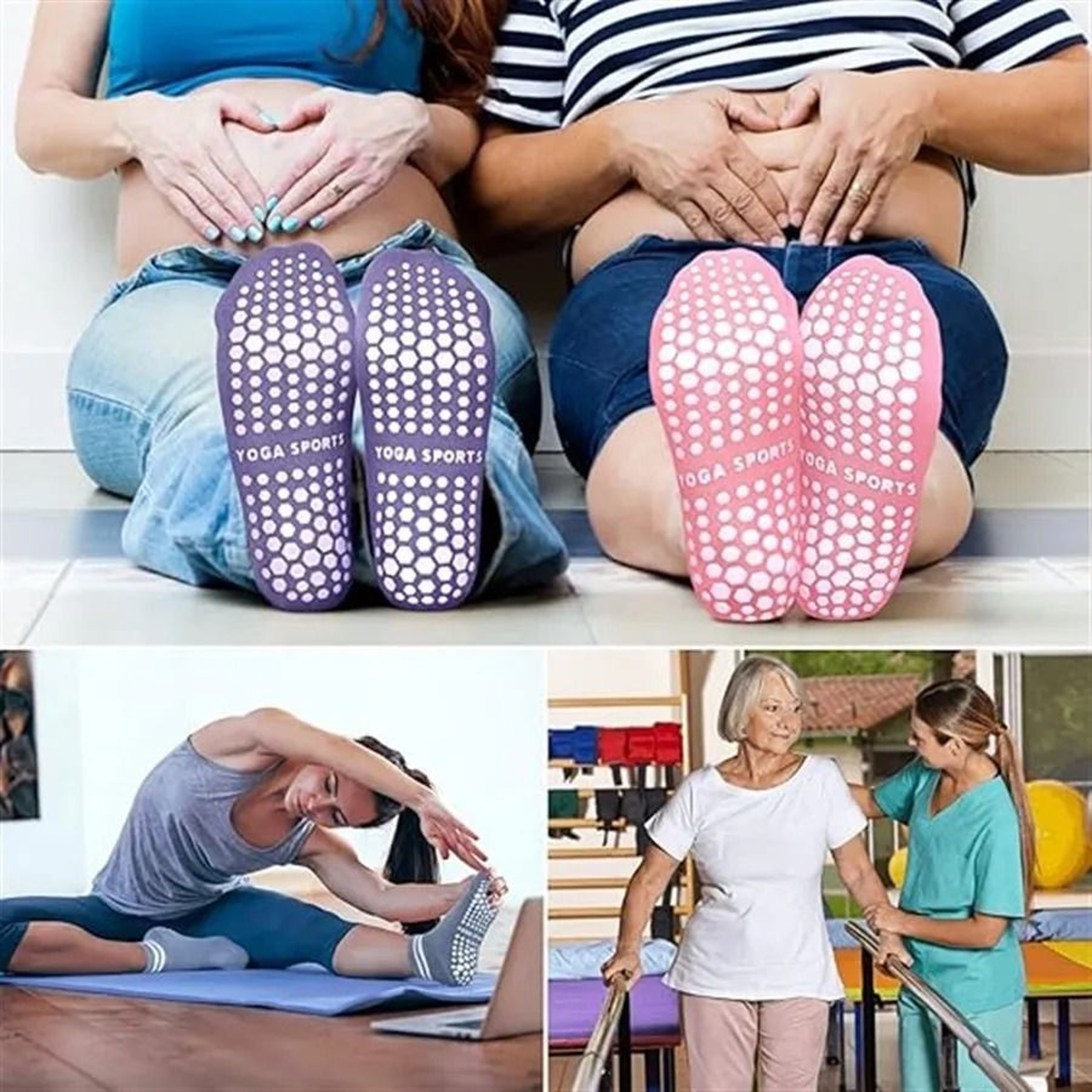 Grip Socks For Women Non Slip Pilates Yoga Socks With Double Stripes 3
