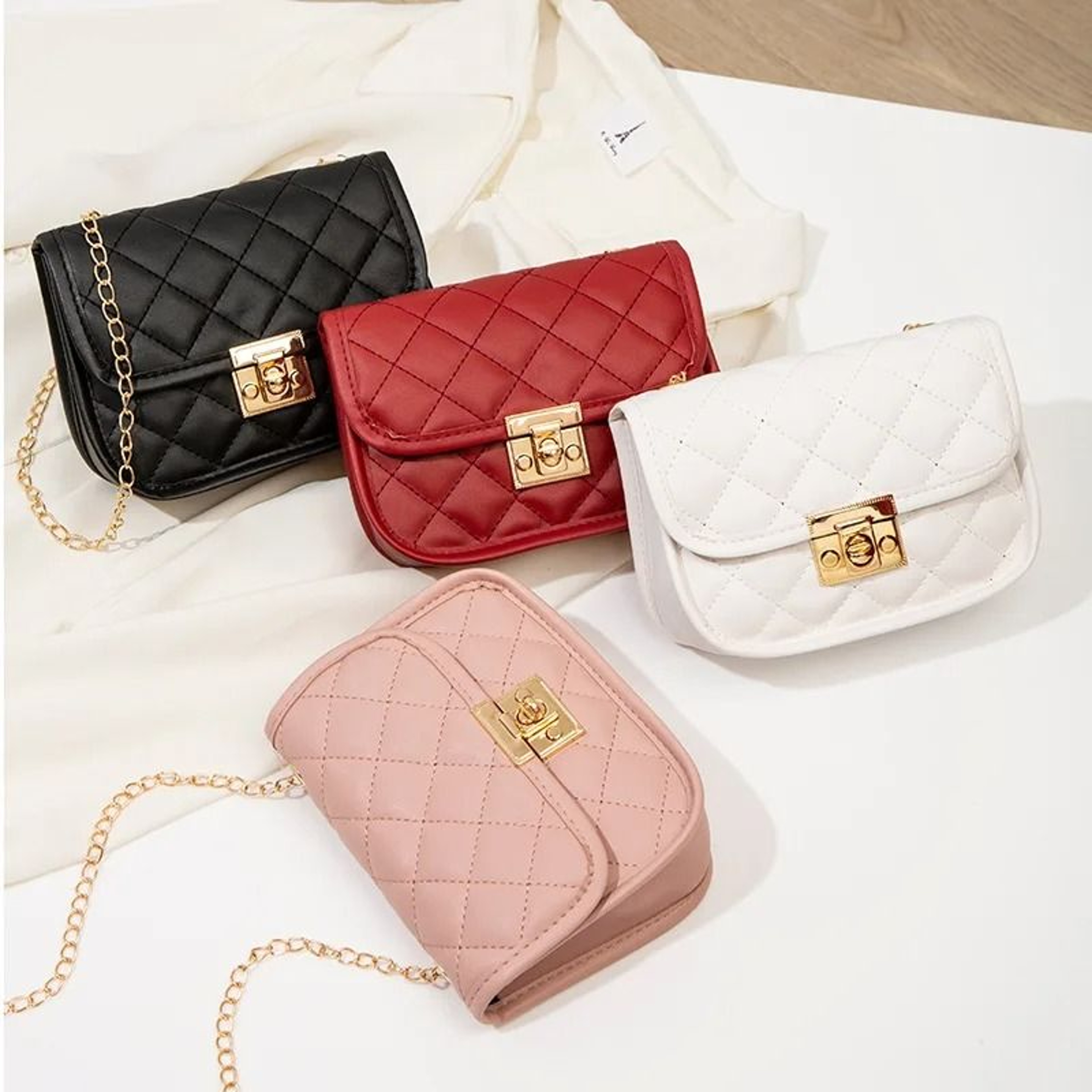 Embroidered Chain Crossbody Bag For Women Small Square Shoulder Purse 0
