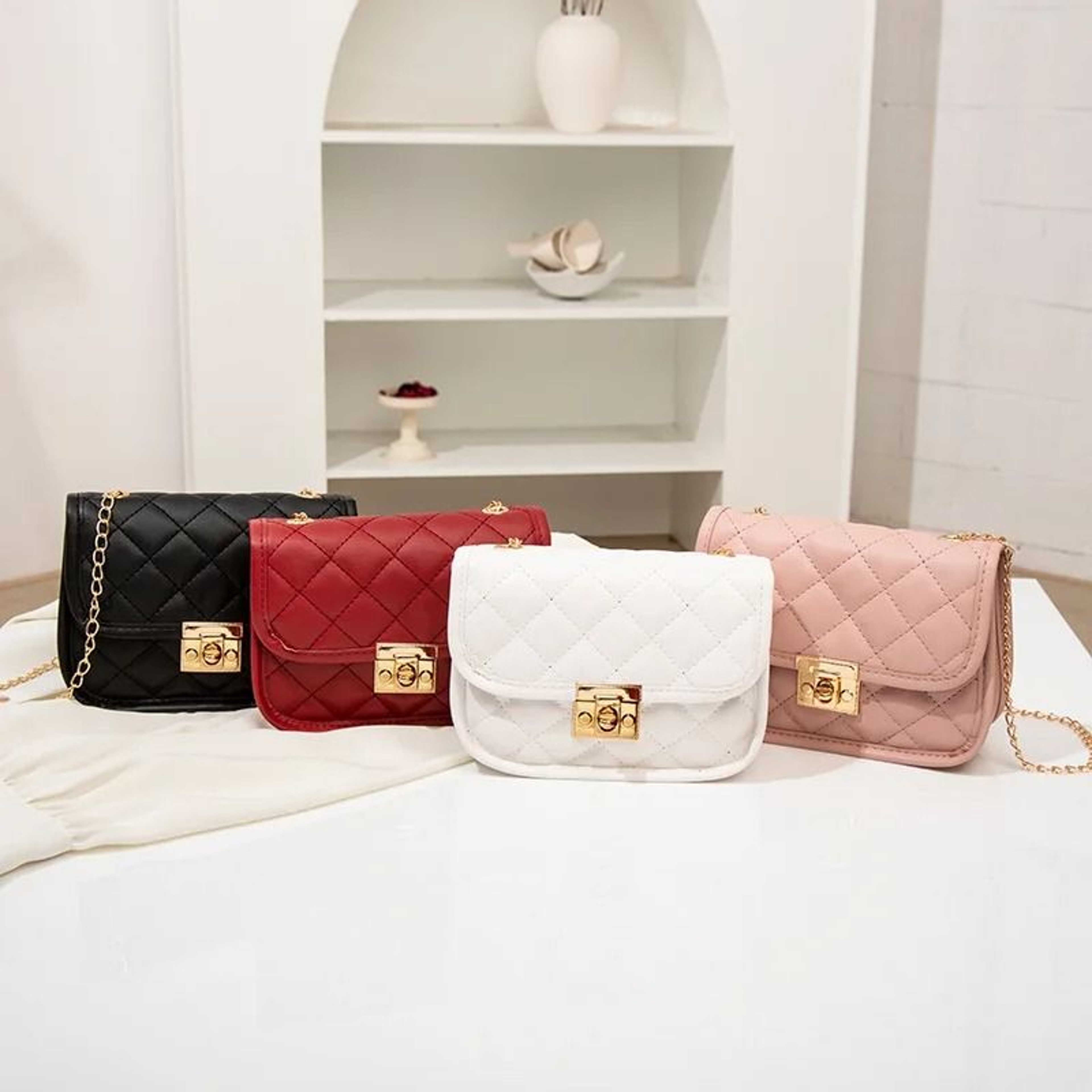 Embroidered Chain Crossbody Bag For Women Small Square Shoulder Purse 1