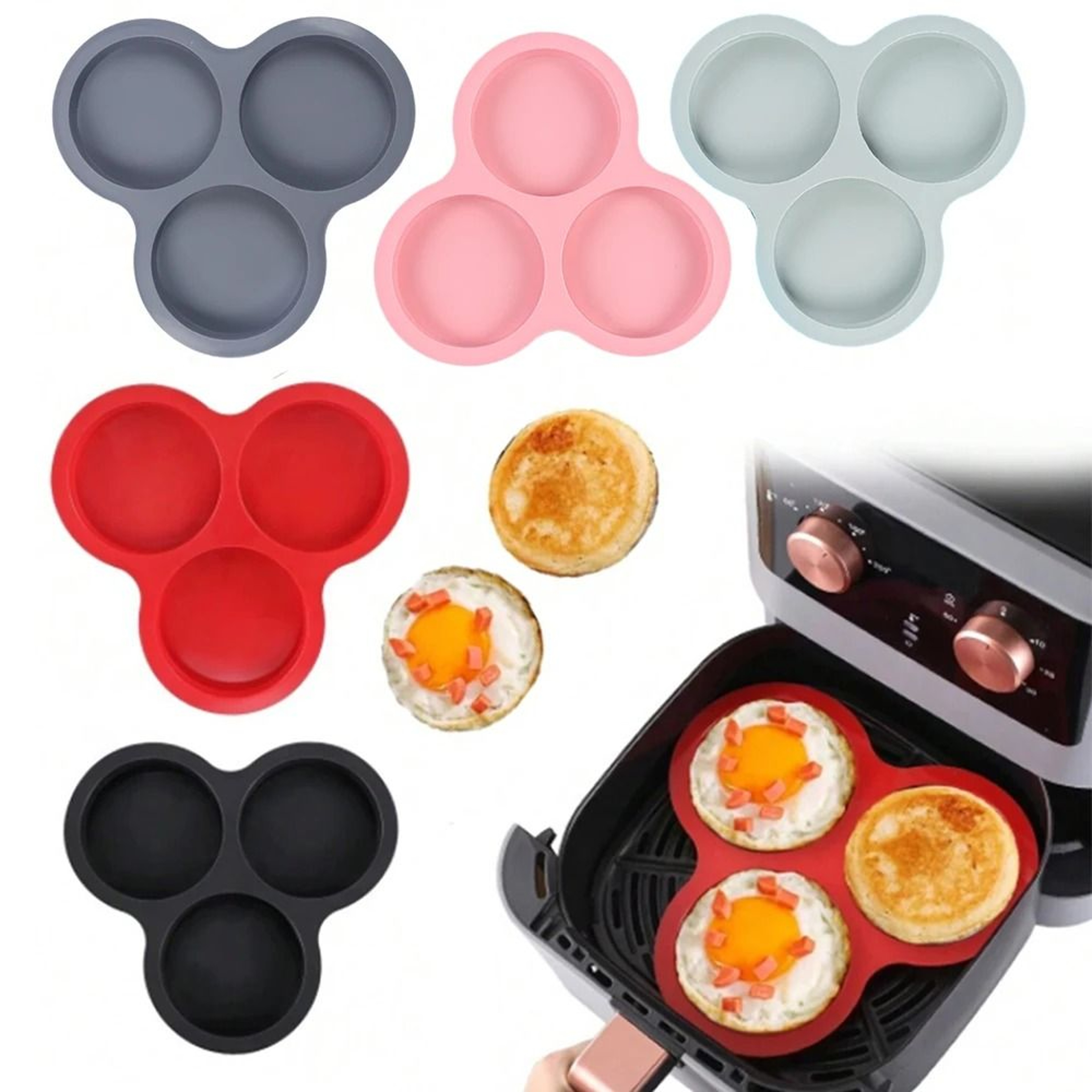 Silicone Egg Mold Air Fryer Egg Pan Reusable Three Cavity Muffin Cake Baking Mold Kitchen Accessory 0