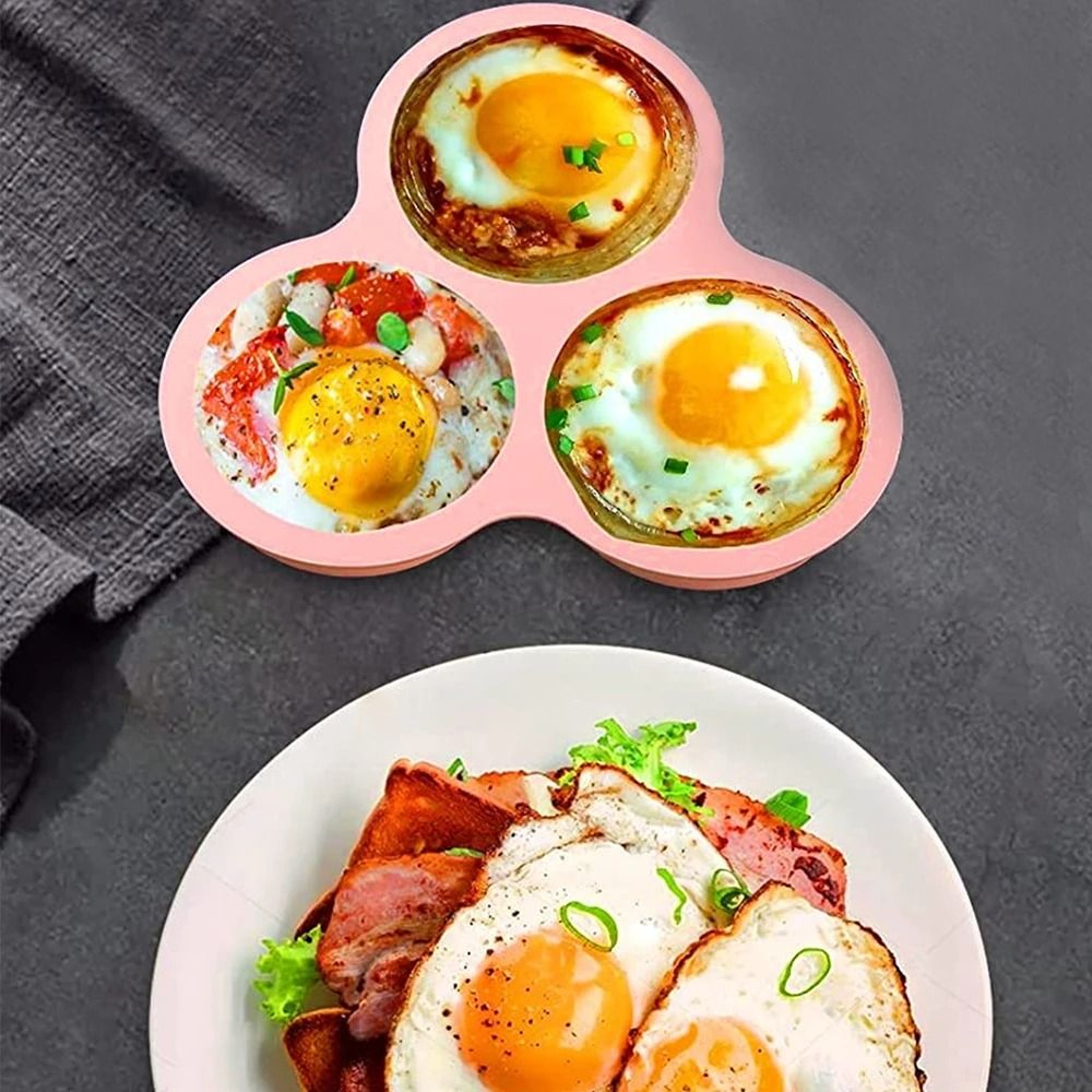 Silicone Egg Mold Air Fryer Egg Pan Reusable Three Cavity Muffin Cake Baking Mold Kitchen Accessory 3