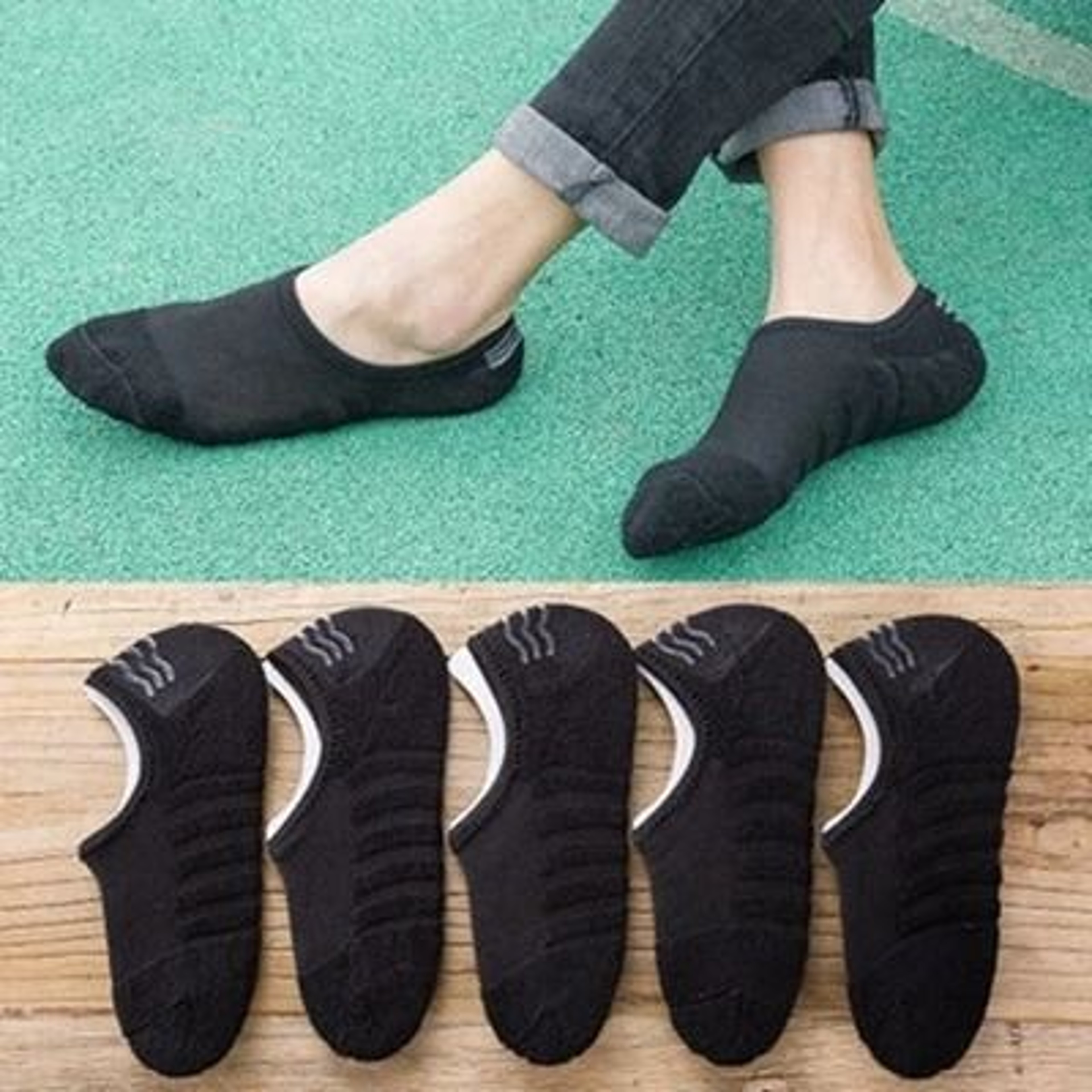 Mens Towel Bottom Boat Socks 5Pair Pack  Cotton Sport Invisible AntiSlip 6