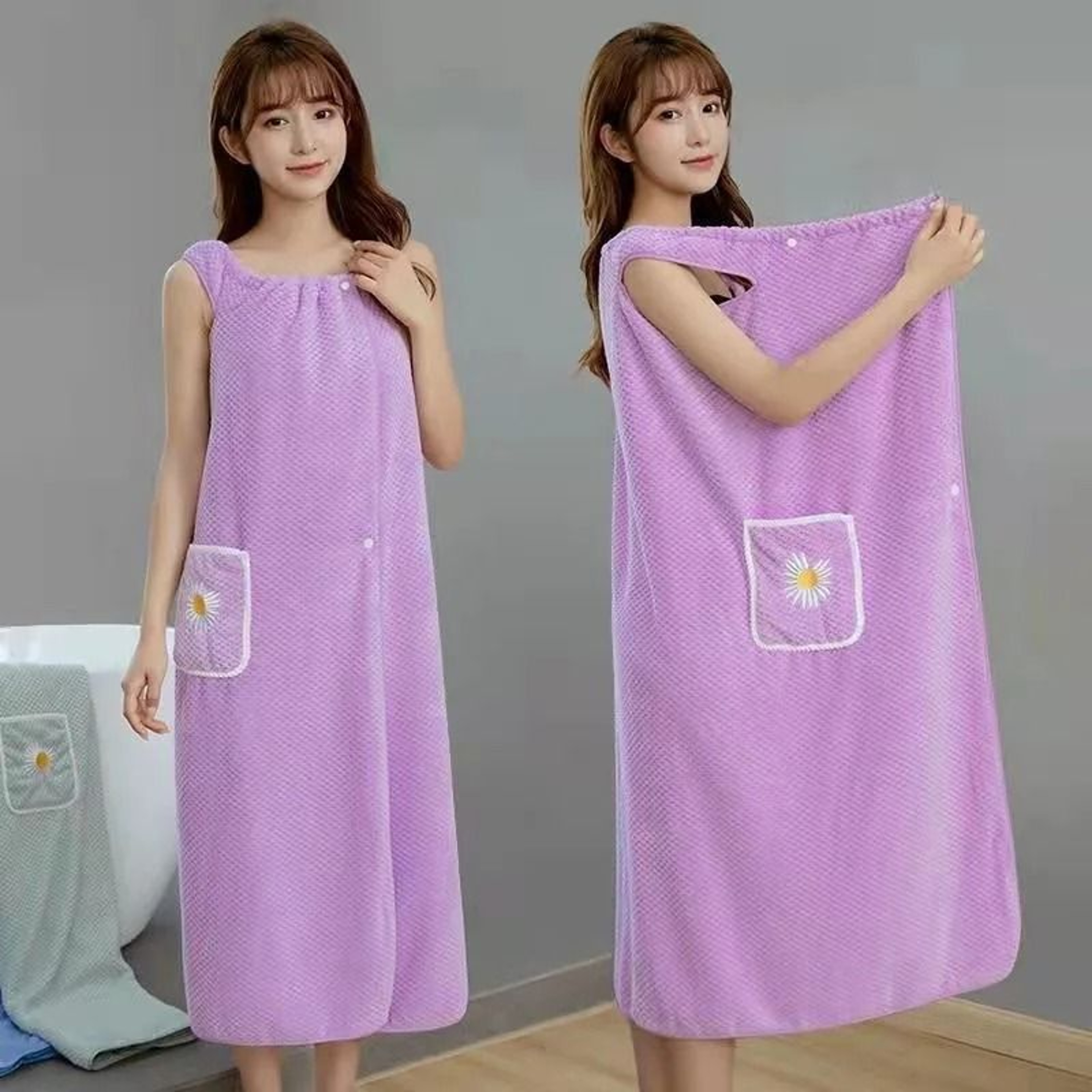 Women Wearable Bath Towel Wrap Absorbent Polyester Bathrobe 9