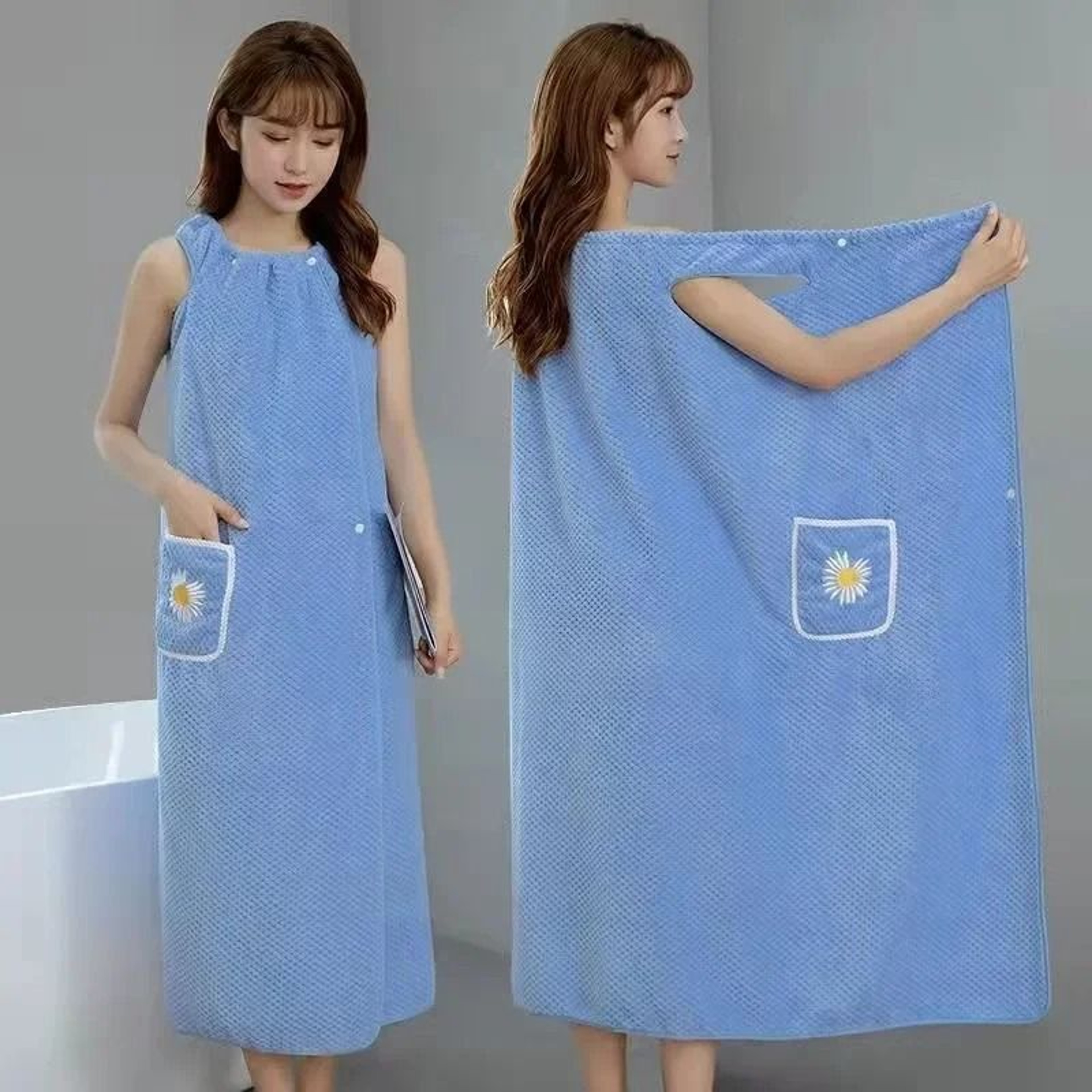 Women Wearable Bath Towel Wrap Absorbent Polyester Bathrobe 4