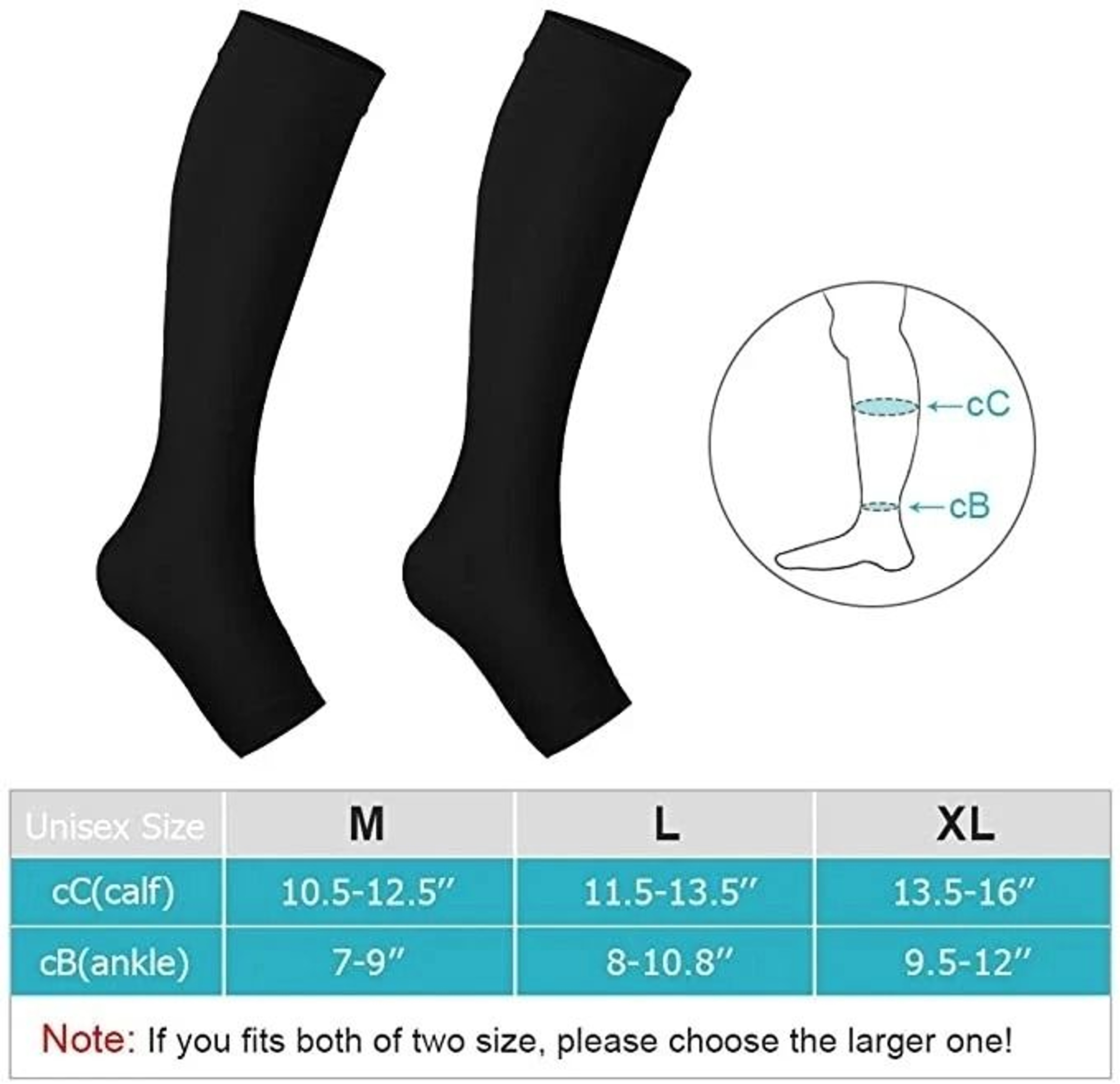 Medical Calf Compression Stockings Knee High Open Toe Pressure Socks 5